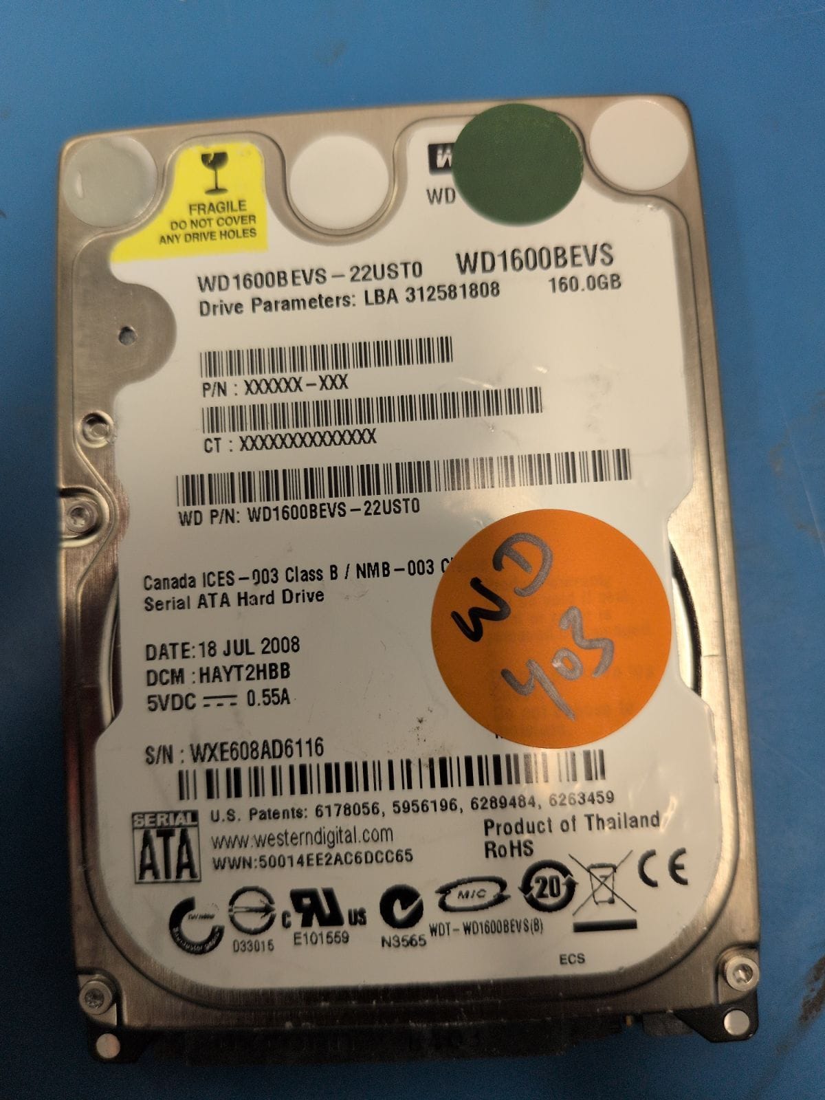WD403 drive label (front)