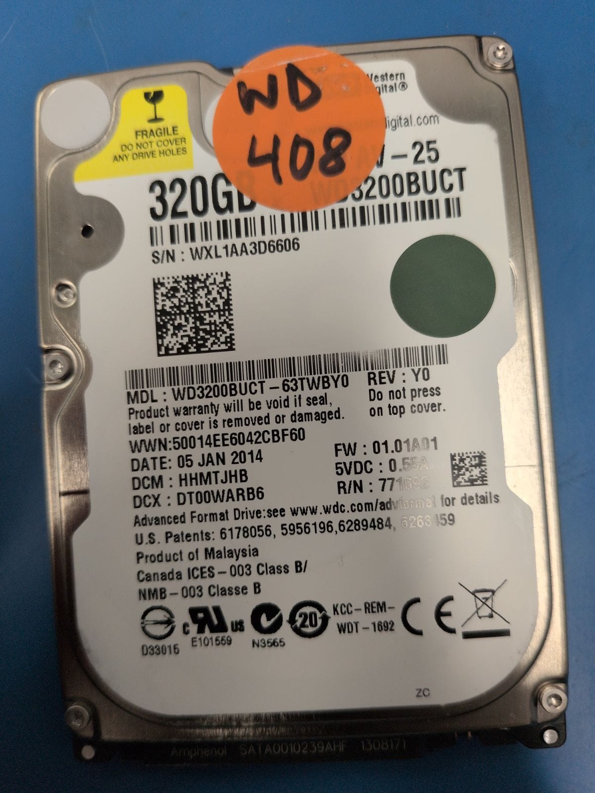 WD408 drive label (front)