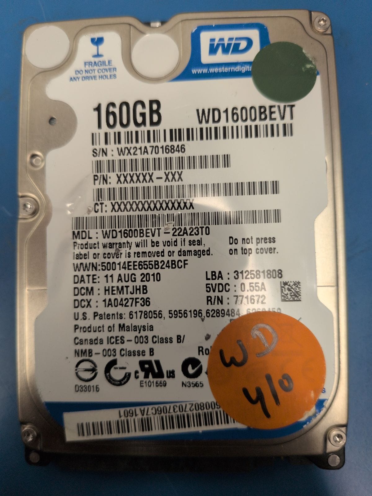 WD410 drive label (front)