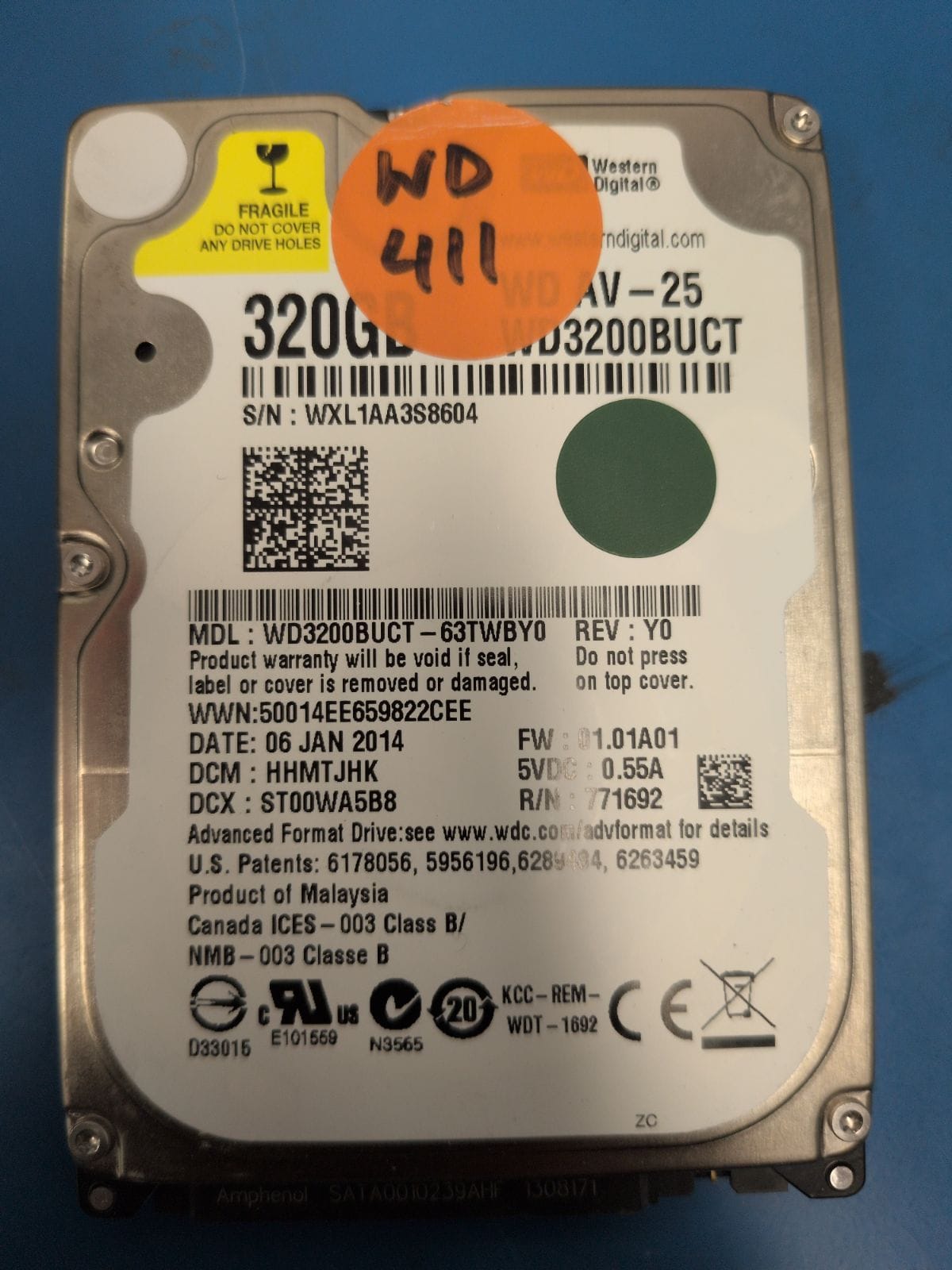 WD411 drive label (front)