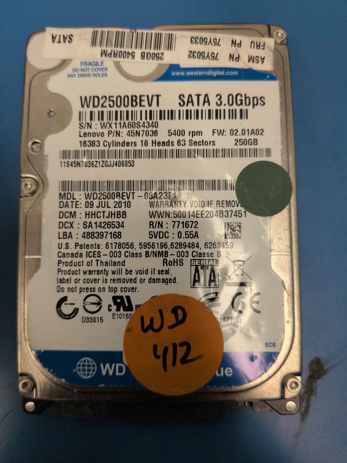 WD412 drive label (front)