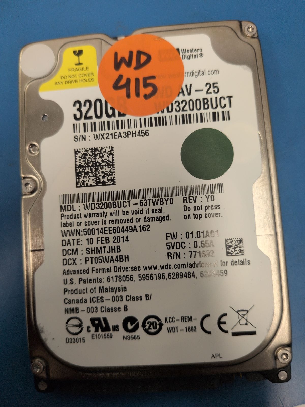WD415 drive label (front)