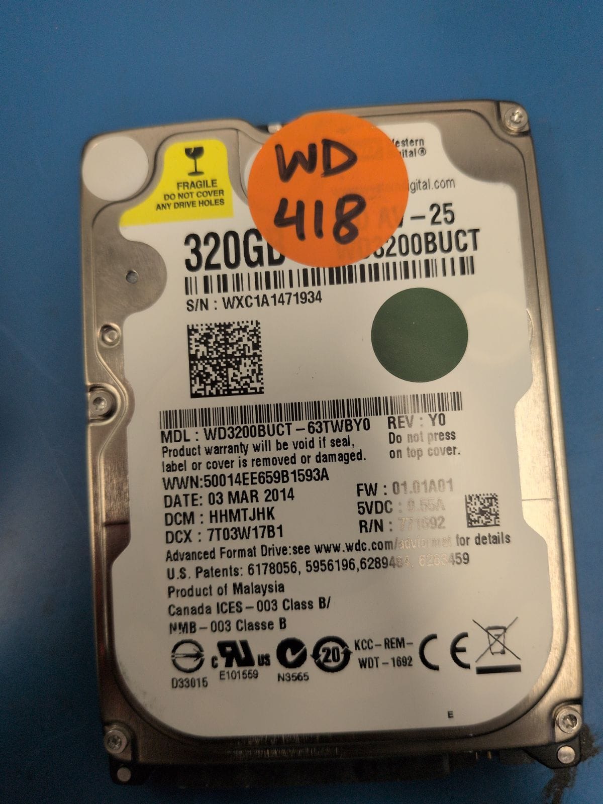 WD418 drive label (front)