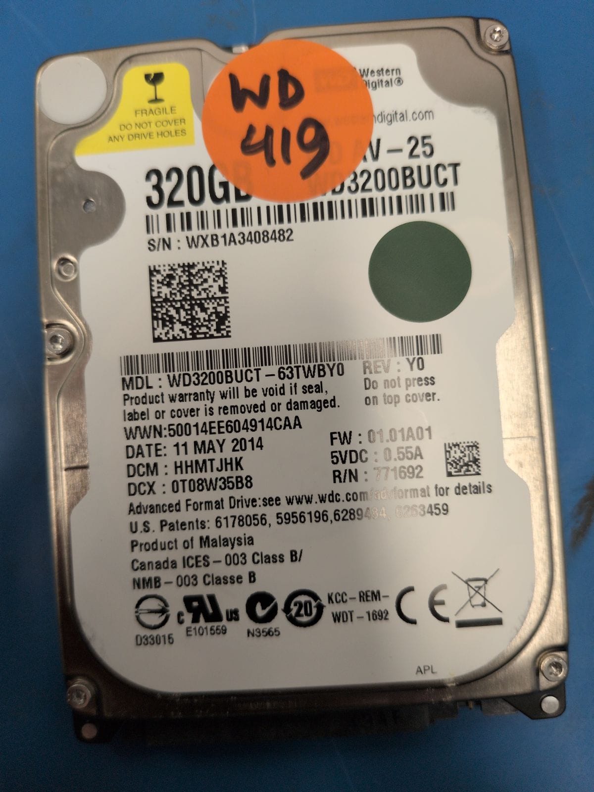 WD419 drive label (front)
