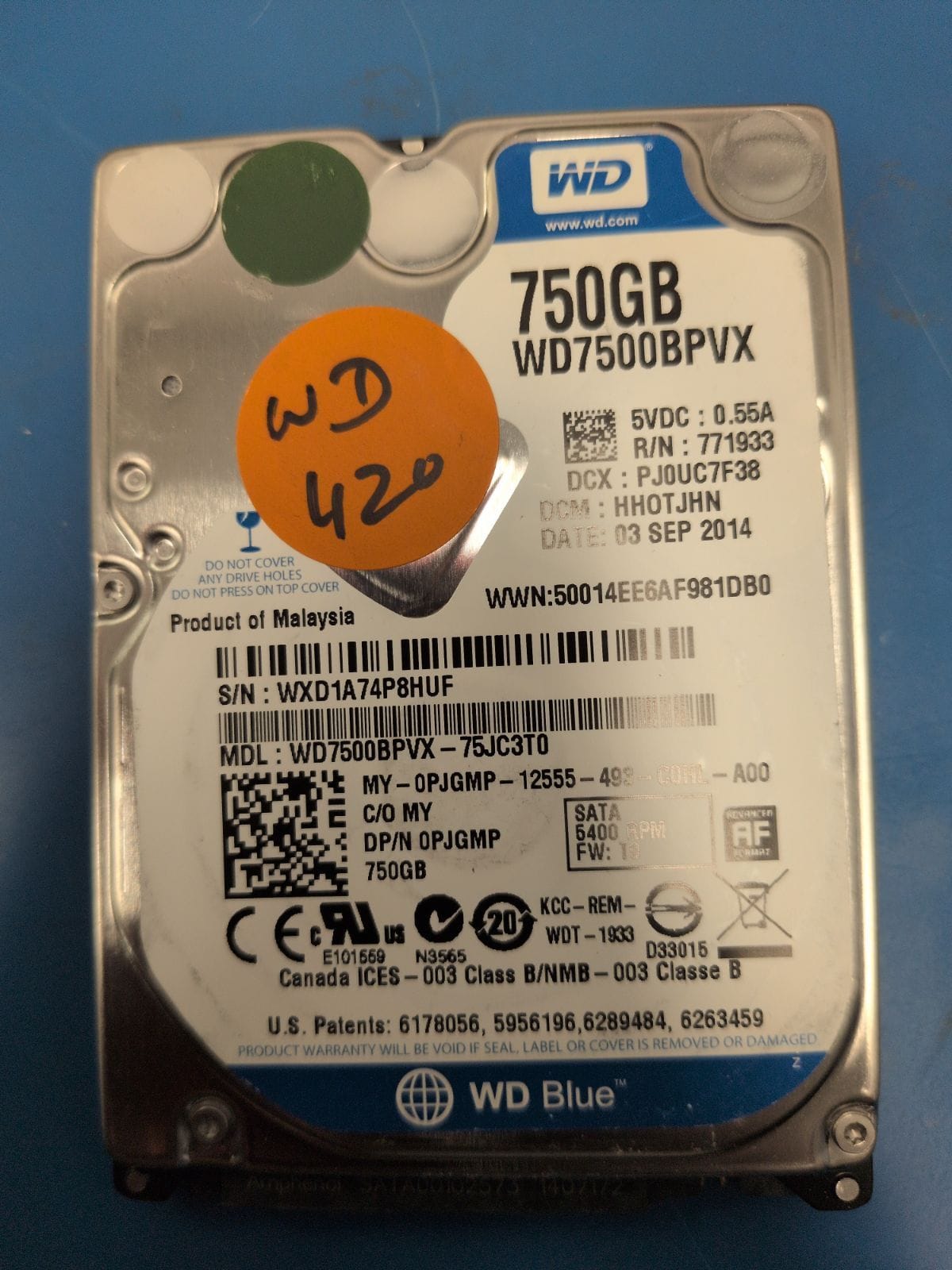 WD420 drive label (front)