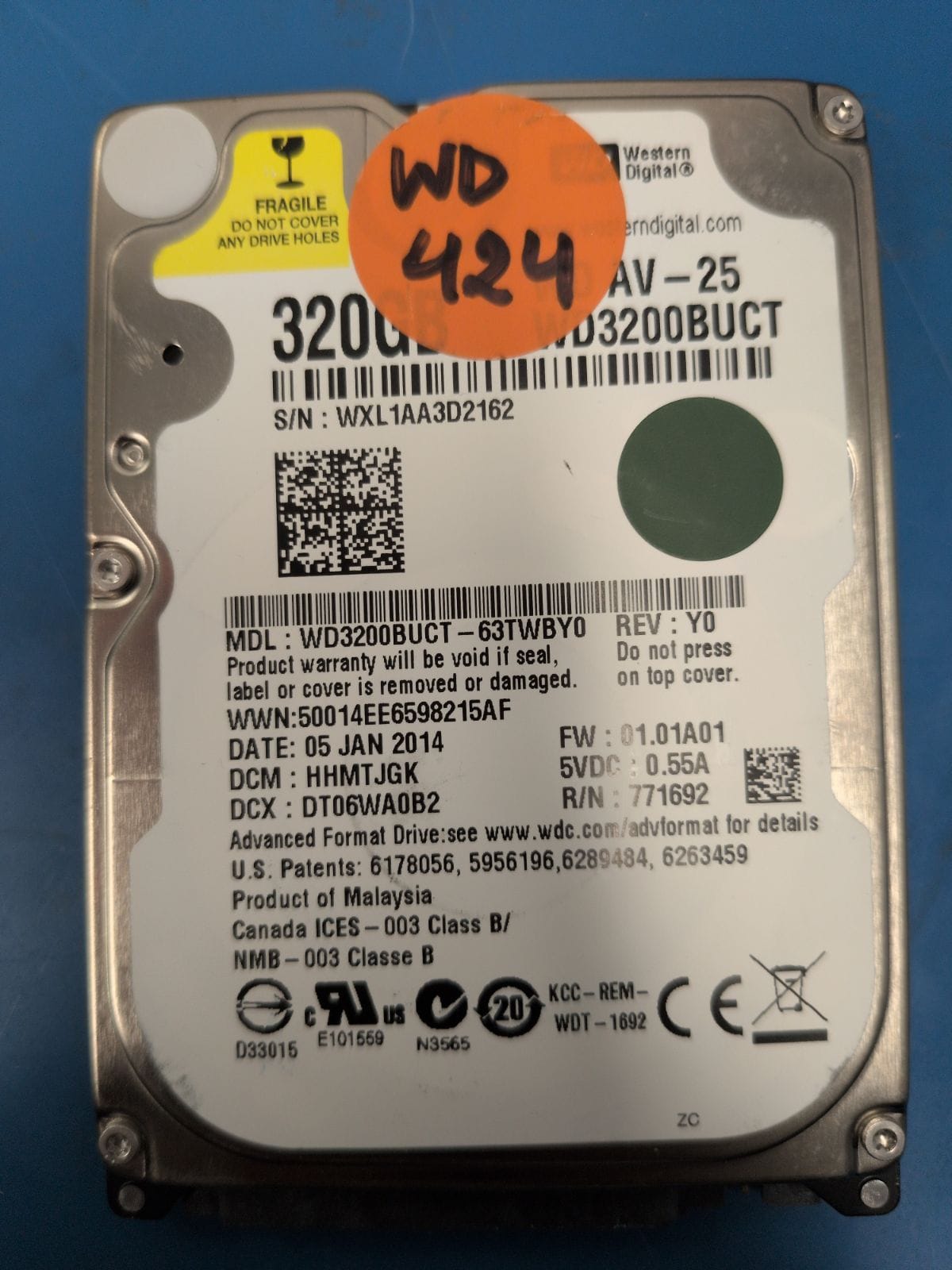 WD424 drive label (front)