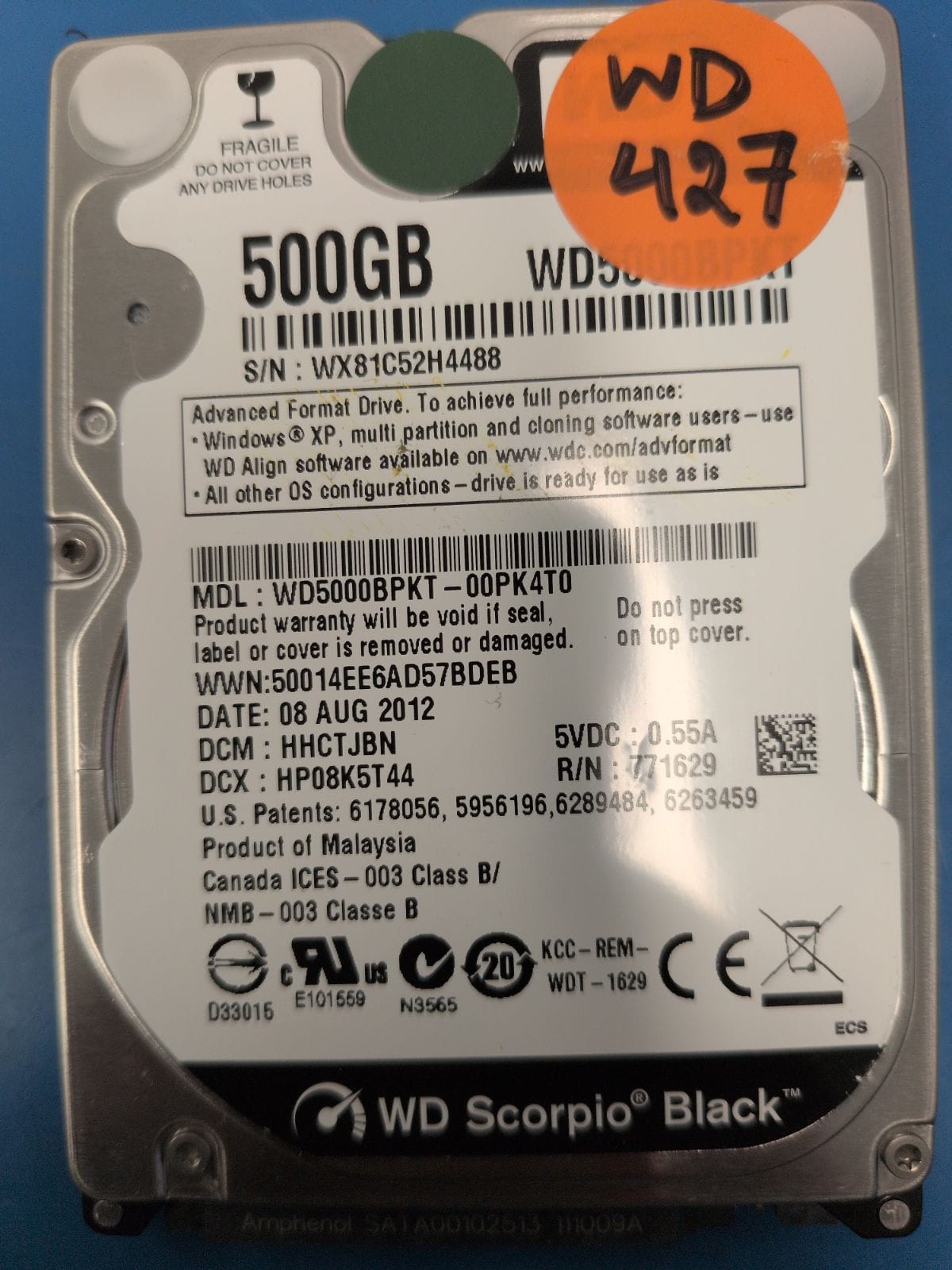 WD427 drive label (front)