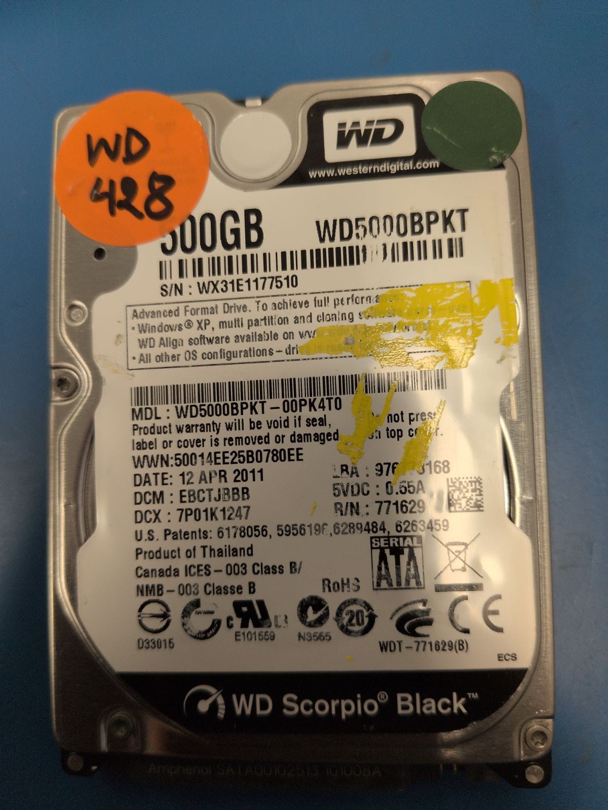 WD428 drive label (front)
