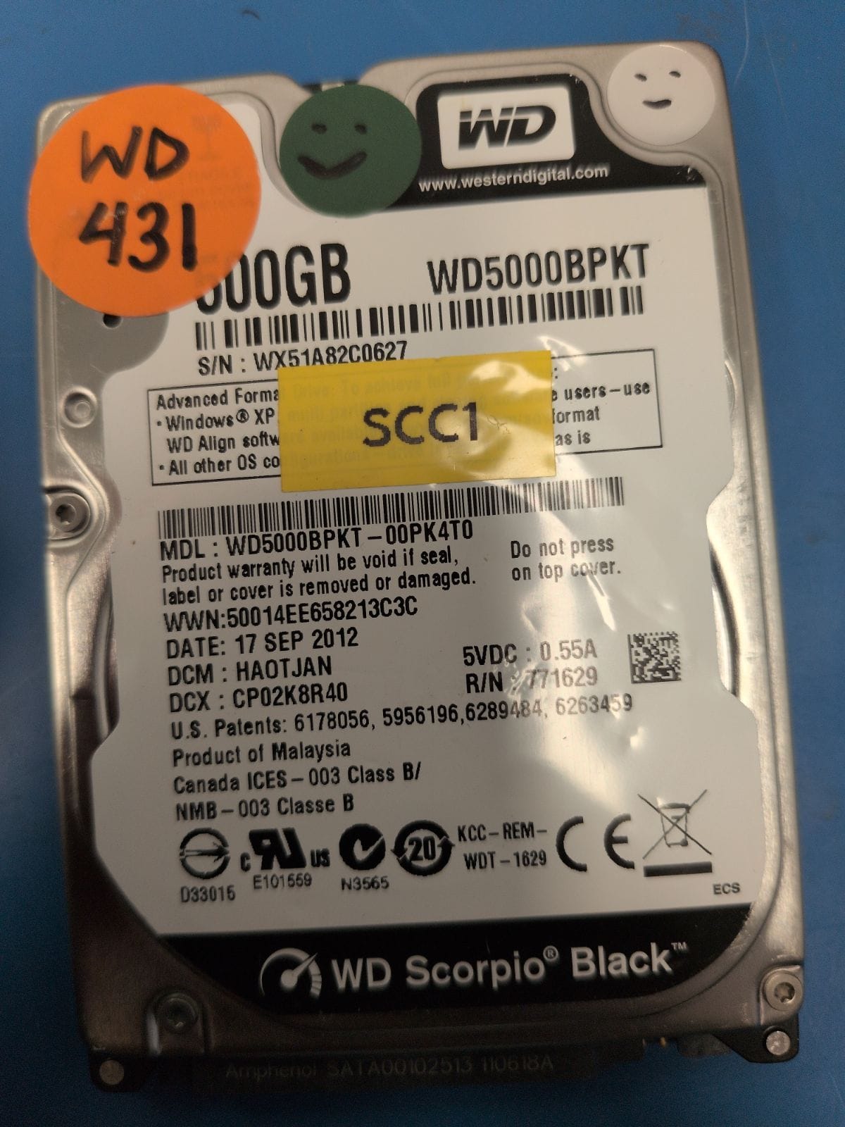 WD431 drive label (front)