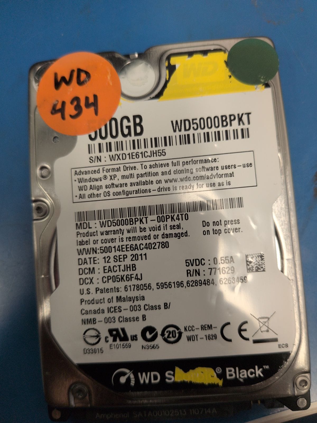 WD434 drive label (front)