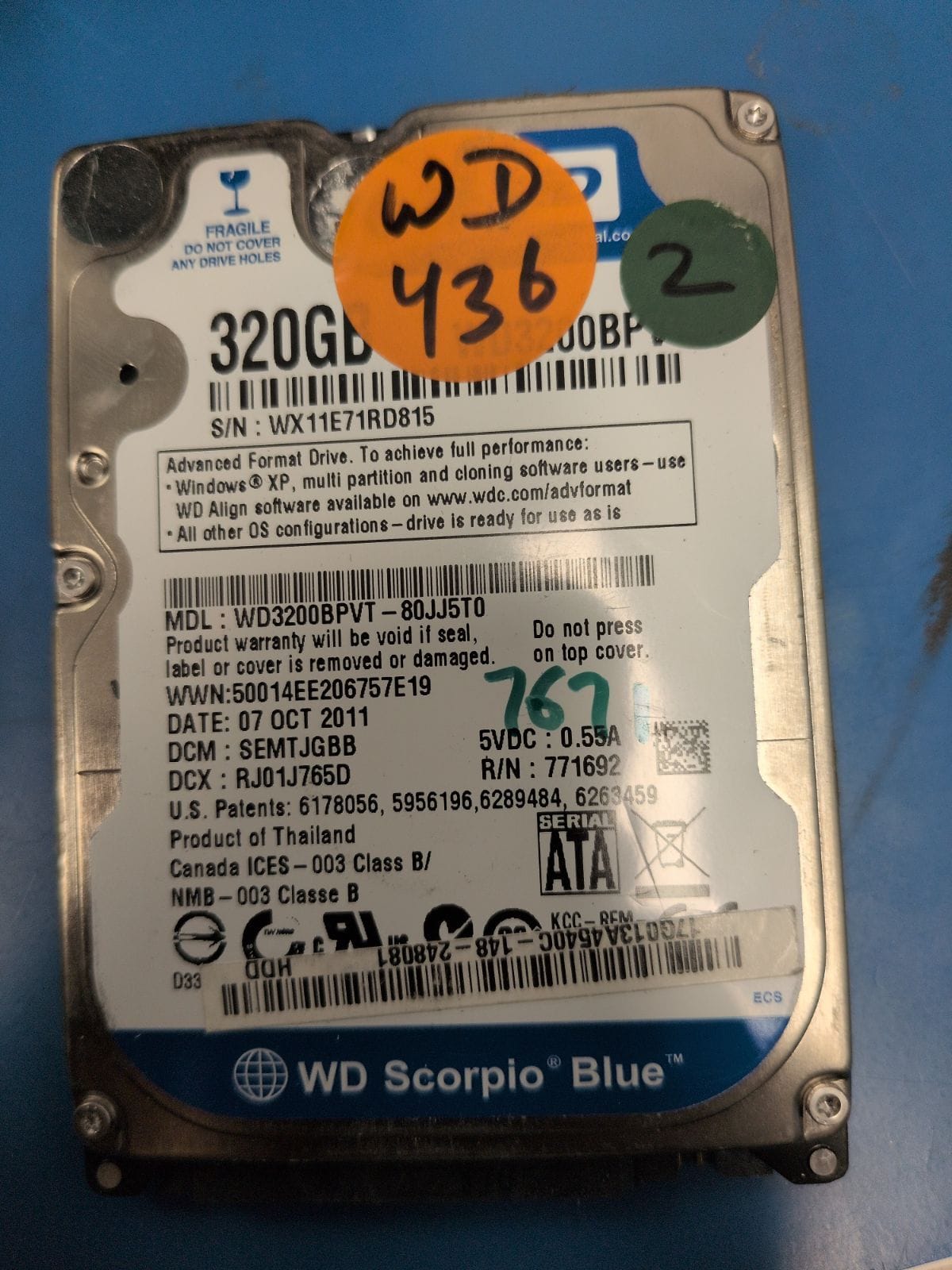 WD436 drive label (front)