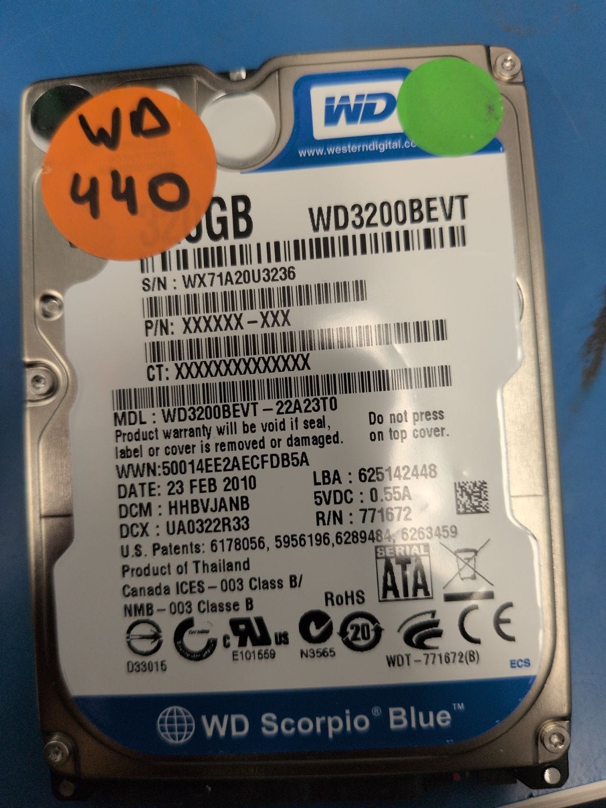 WD440 drive label (front)