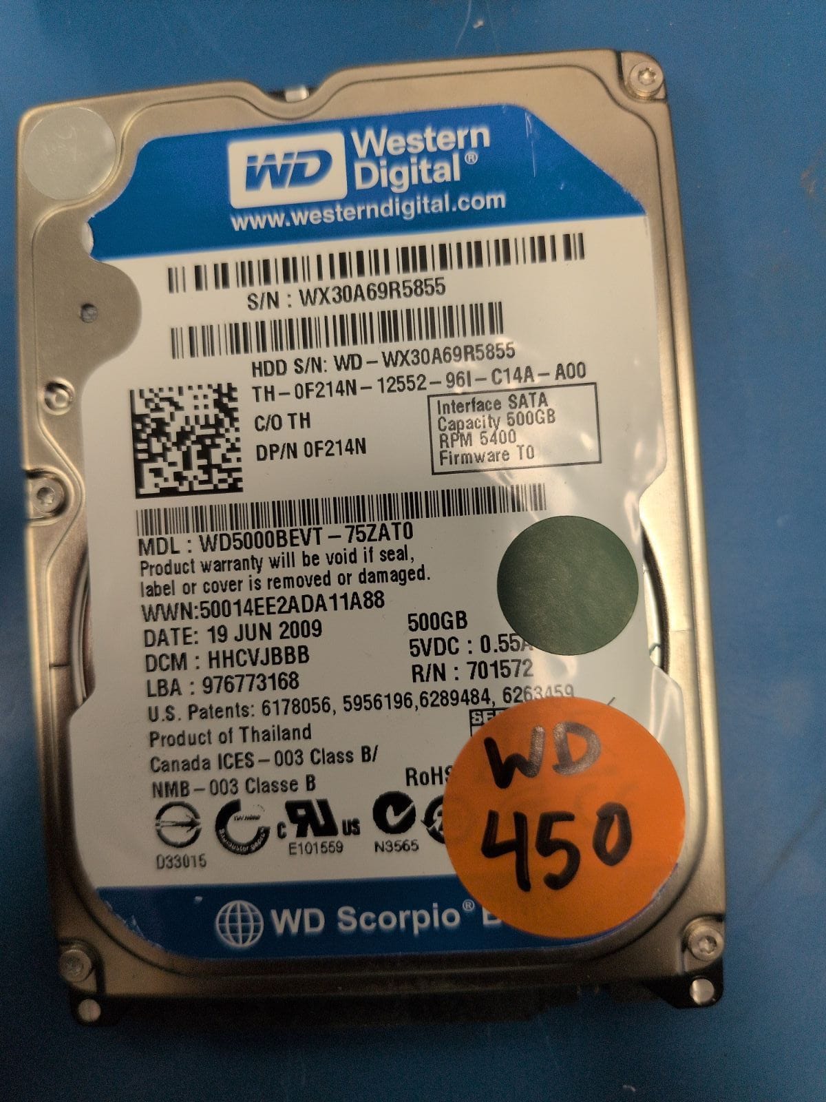 WD450 drive label (front)