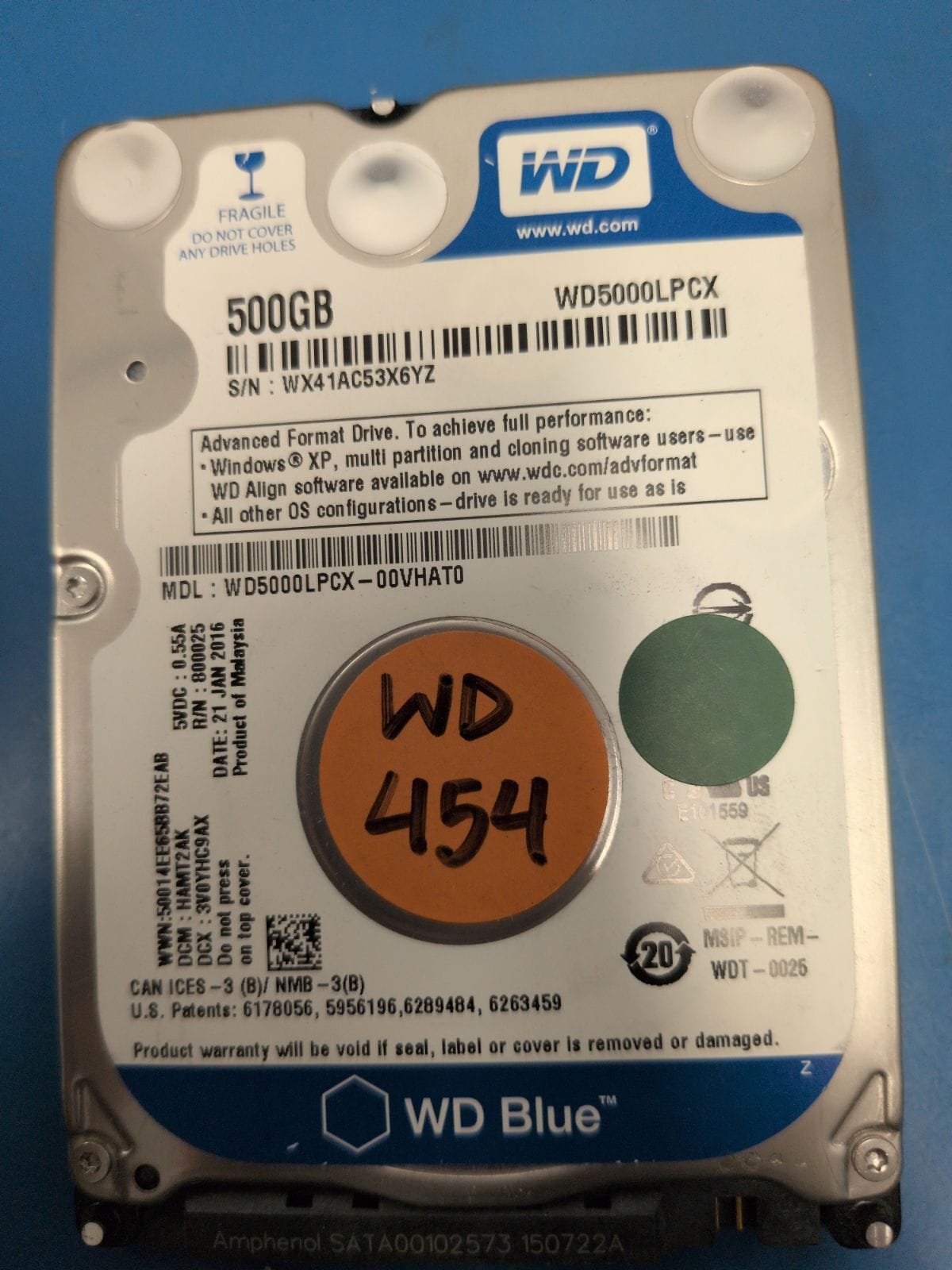 WD454 drive label (front)