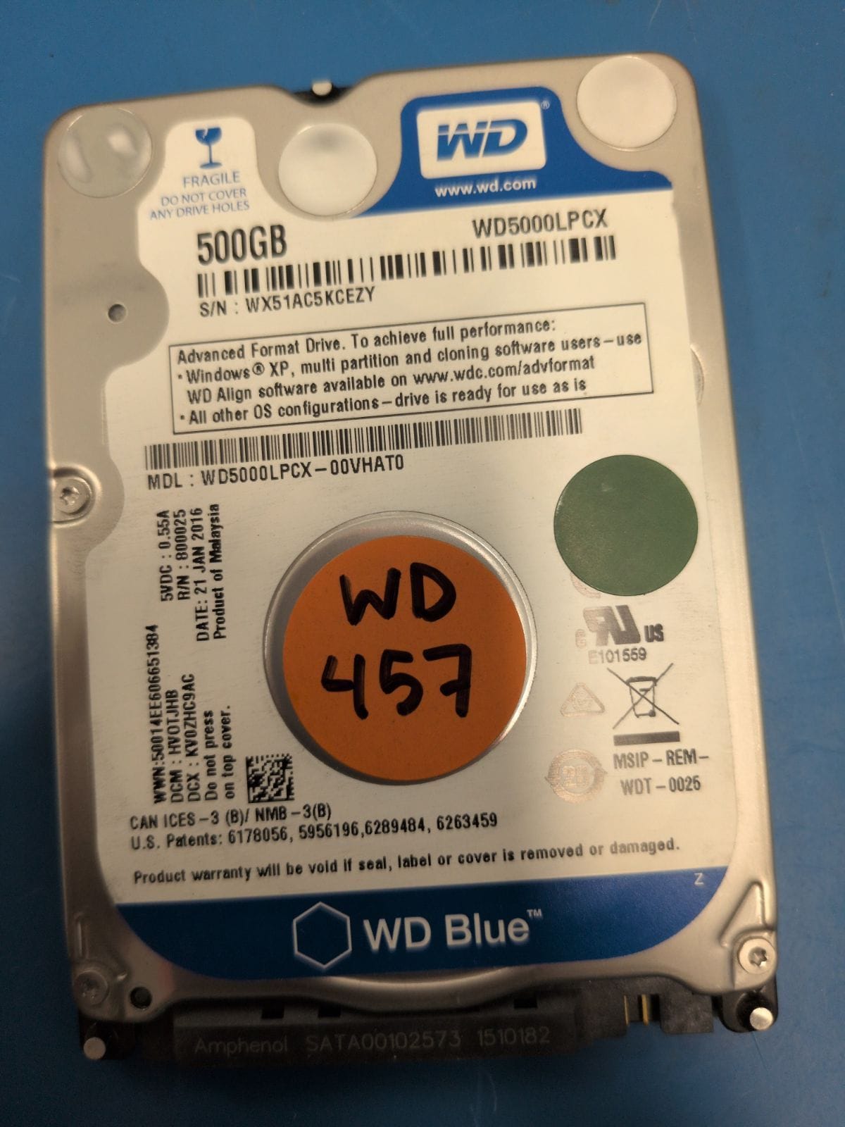 WD457 drive label (front)