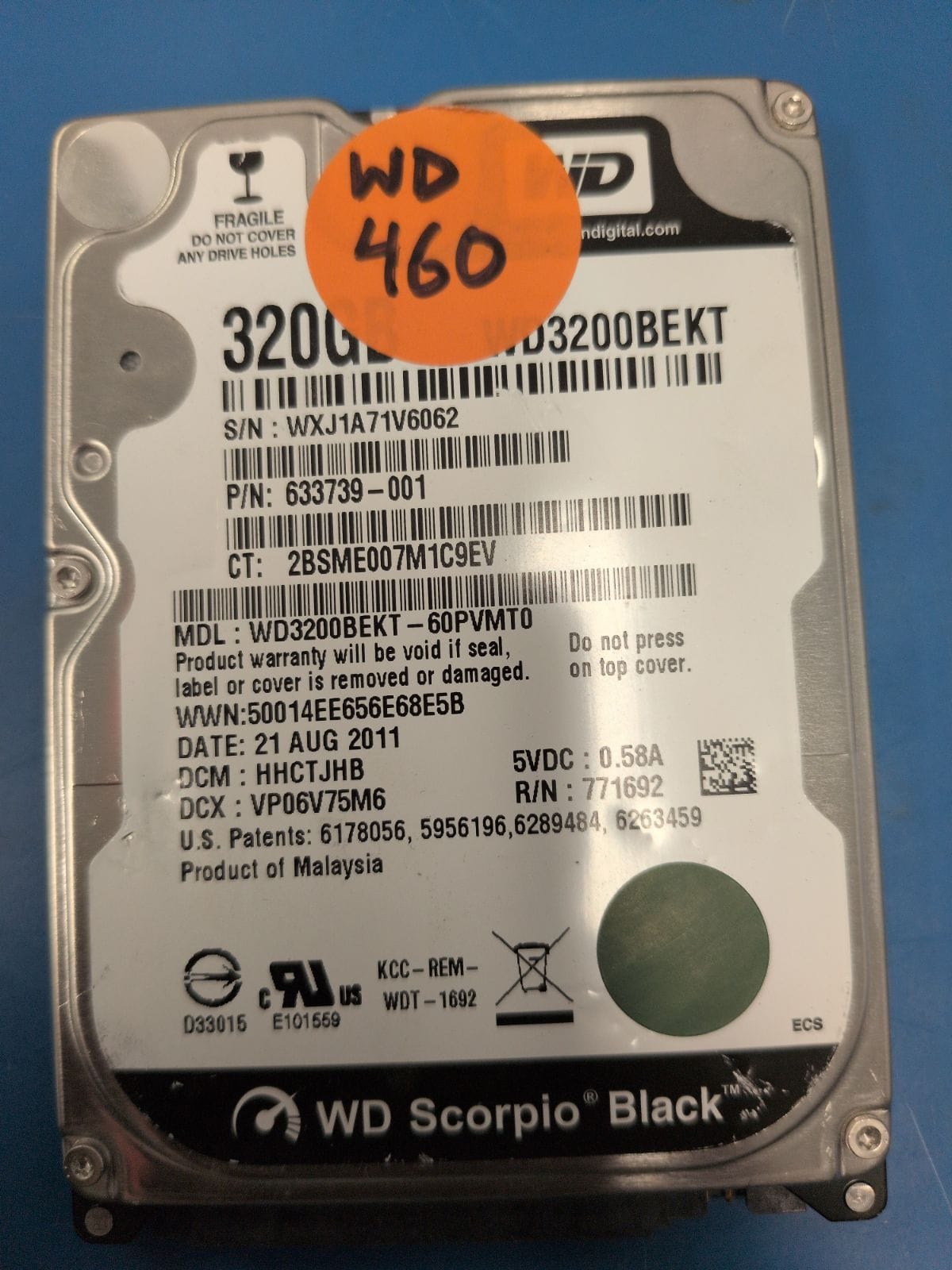 WD460 drive label (front)