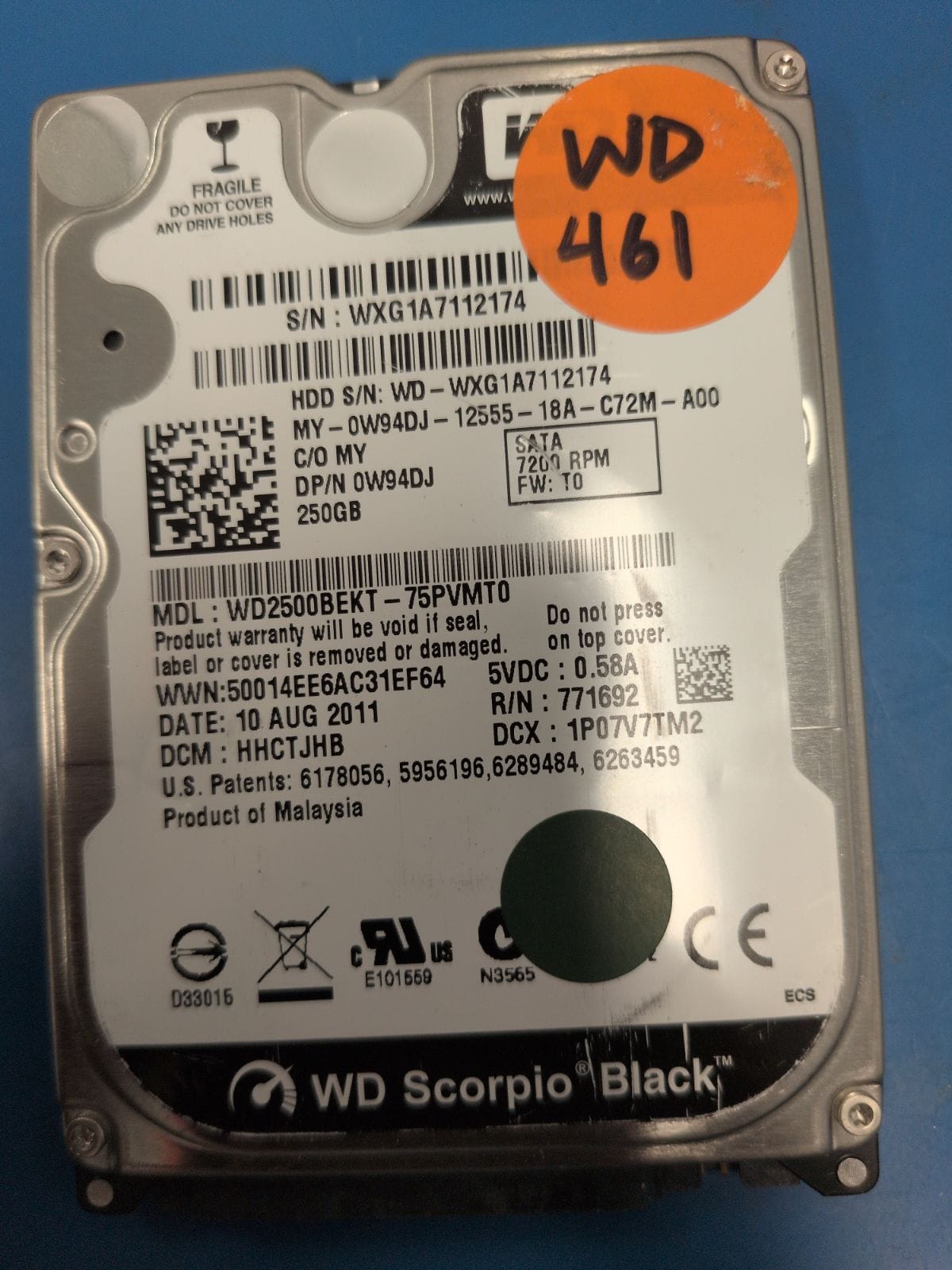 WD461 drive label (front)