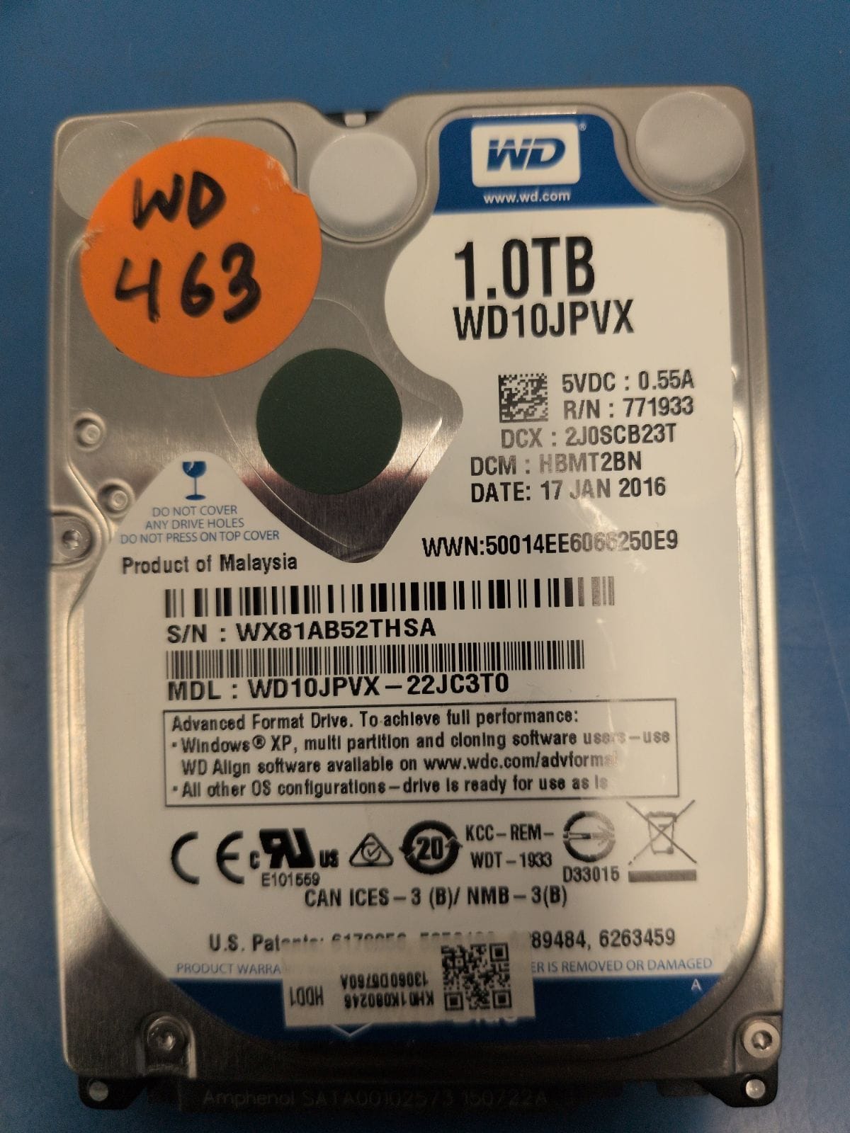 WD463 drive label (front)