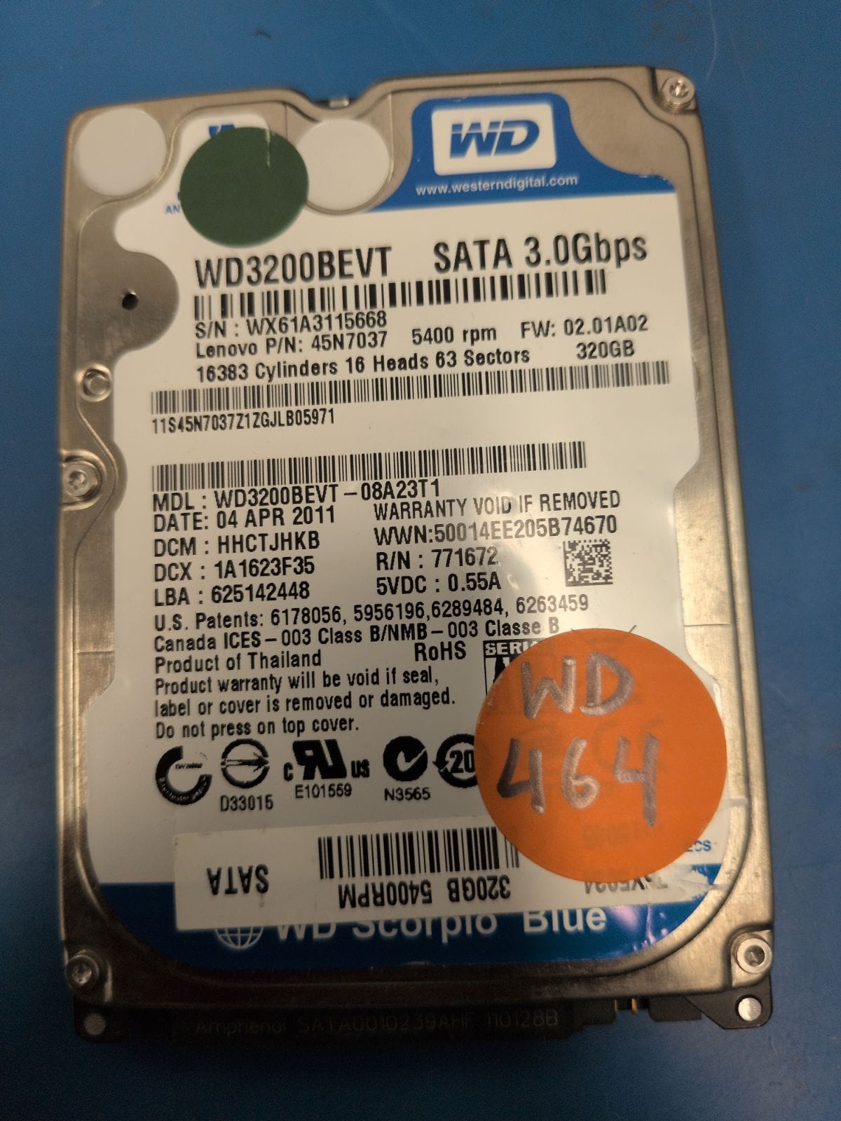 WD464 drive label (front)