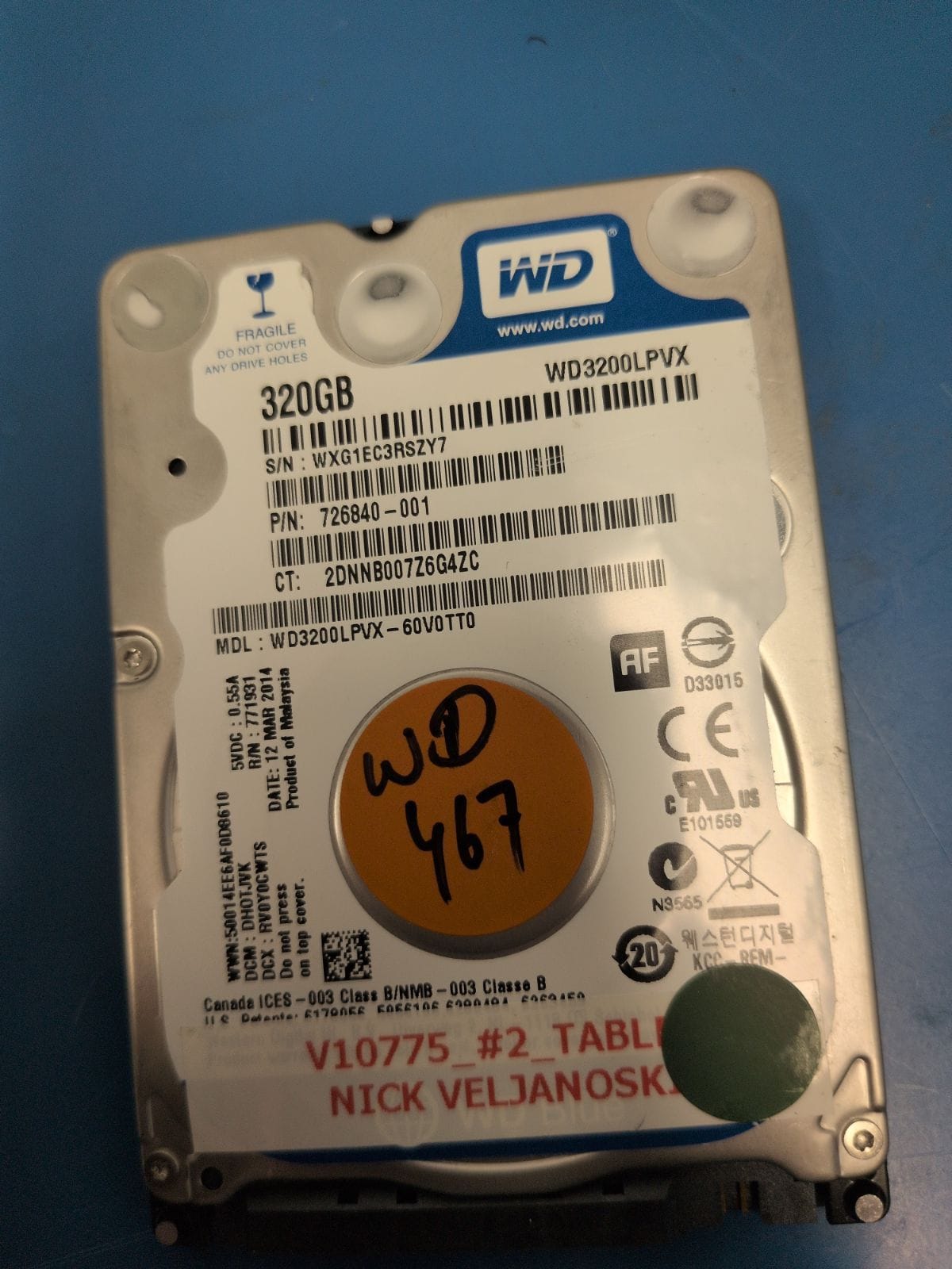 WD467 drive label (front)