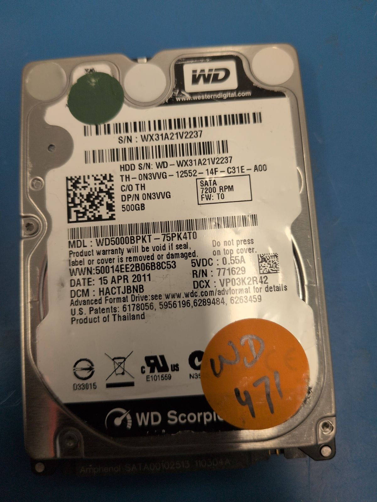 WD471 drive label (front)