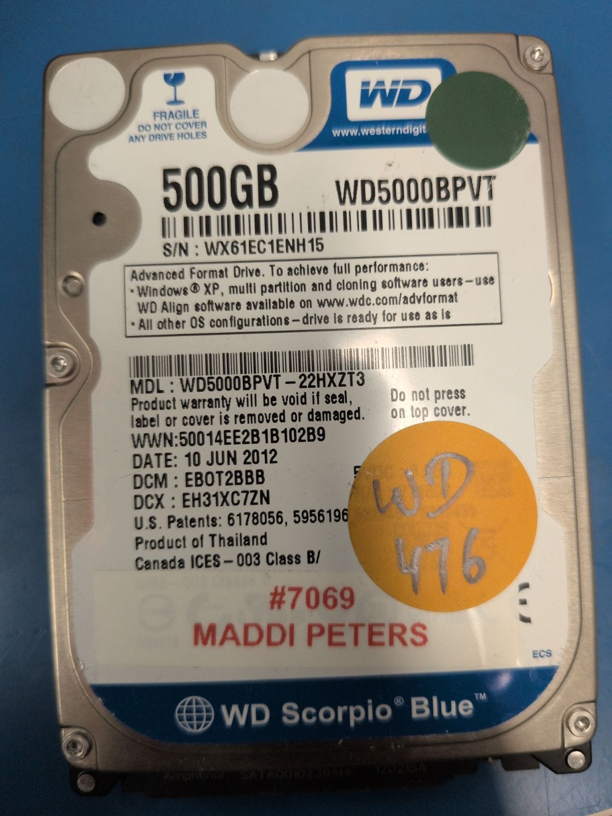 WD476 drive label (front)