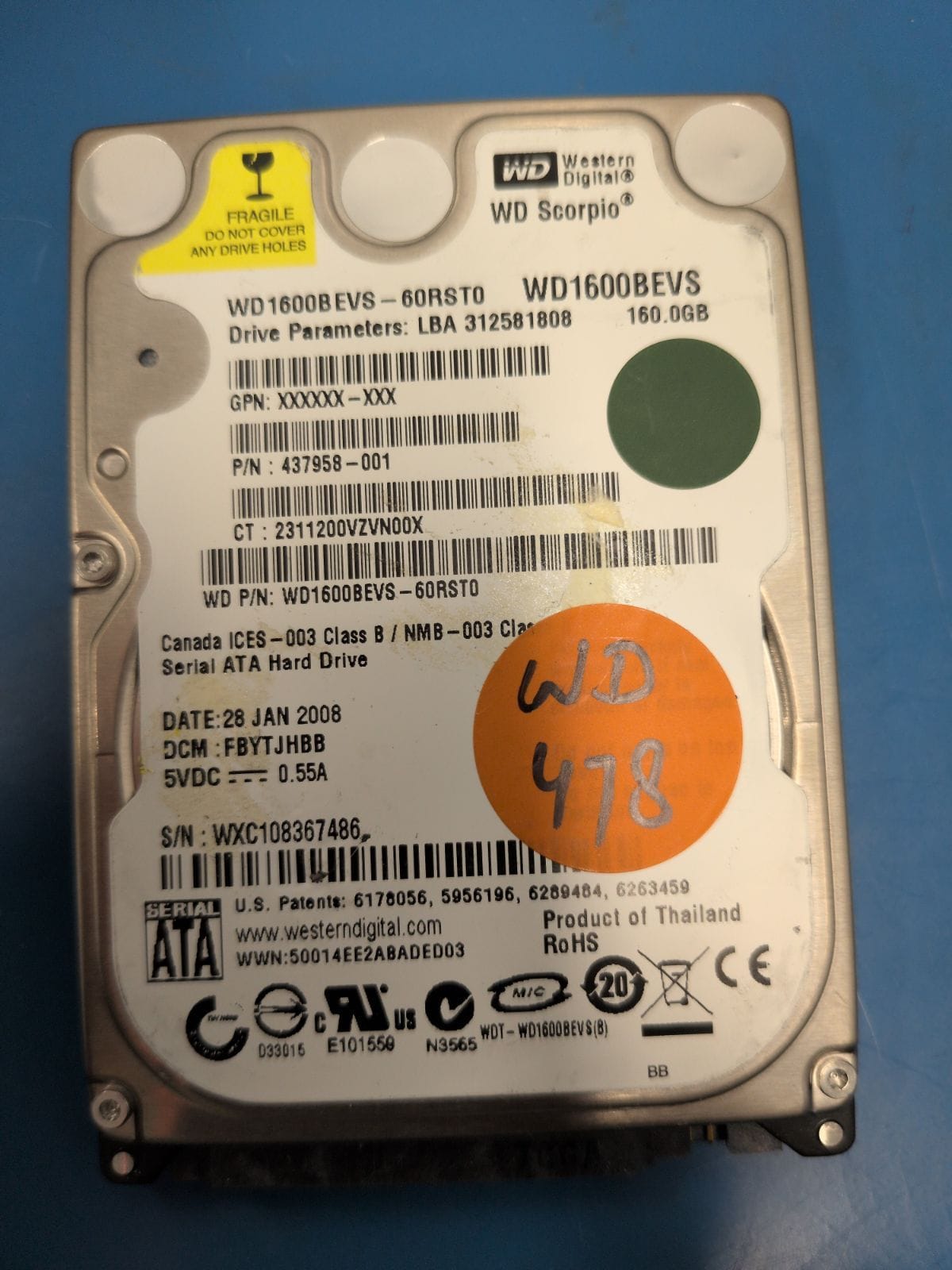 WD478 drive label (front)