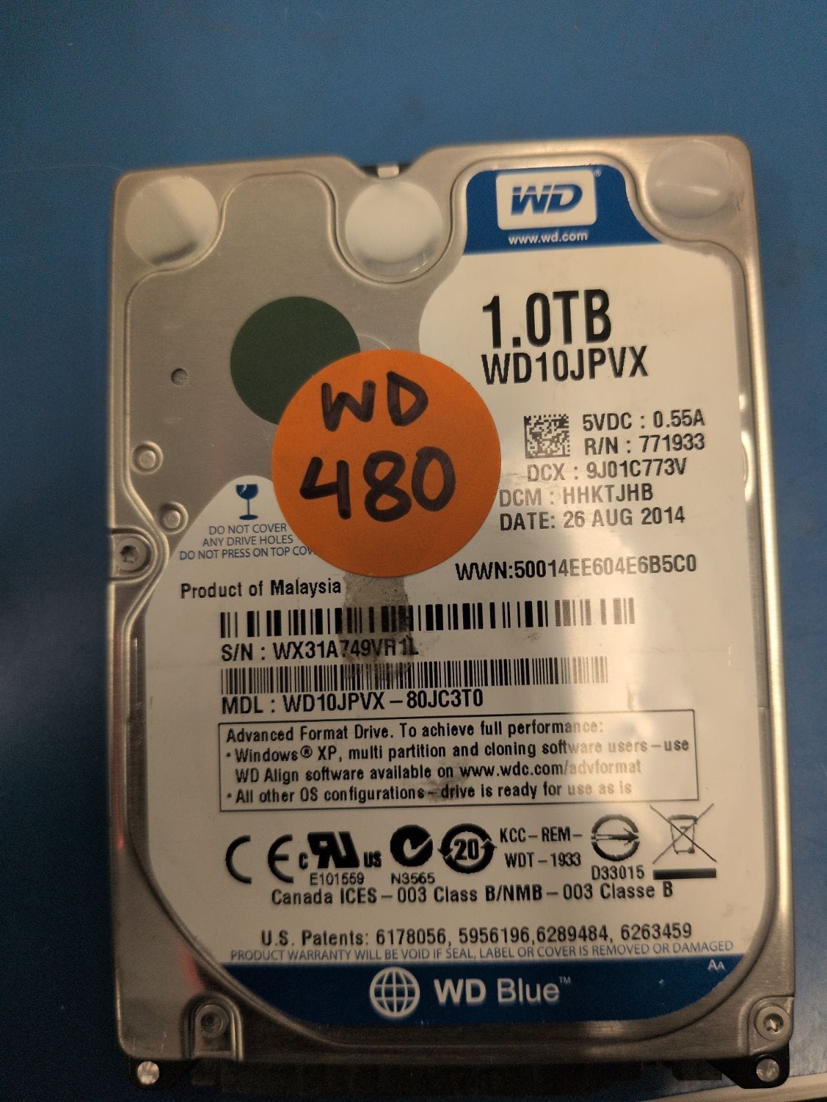 WD480 drive label (front)