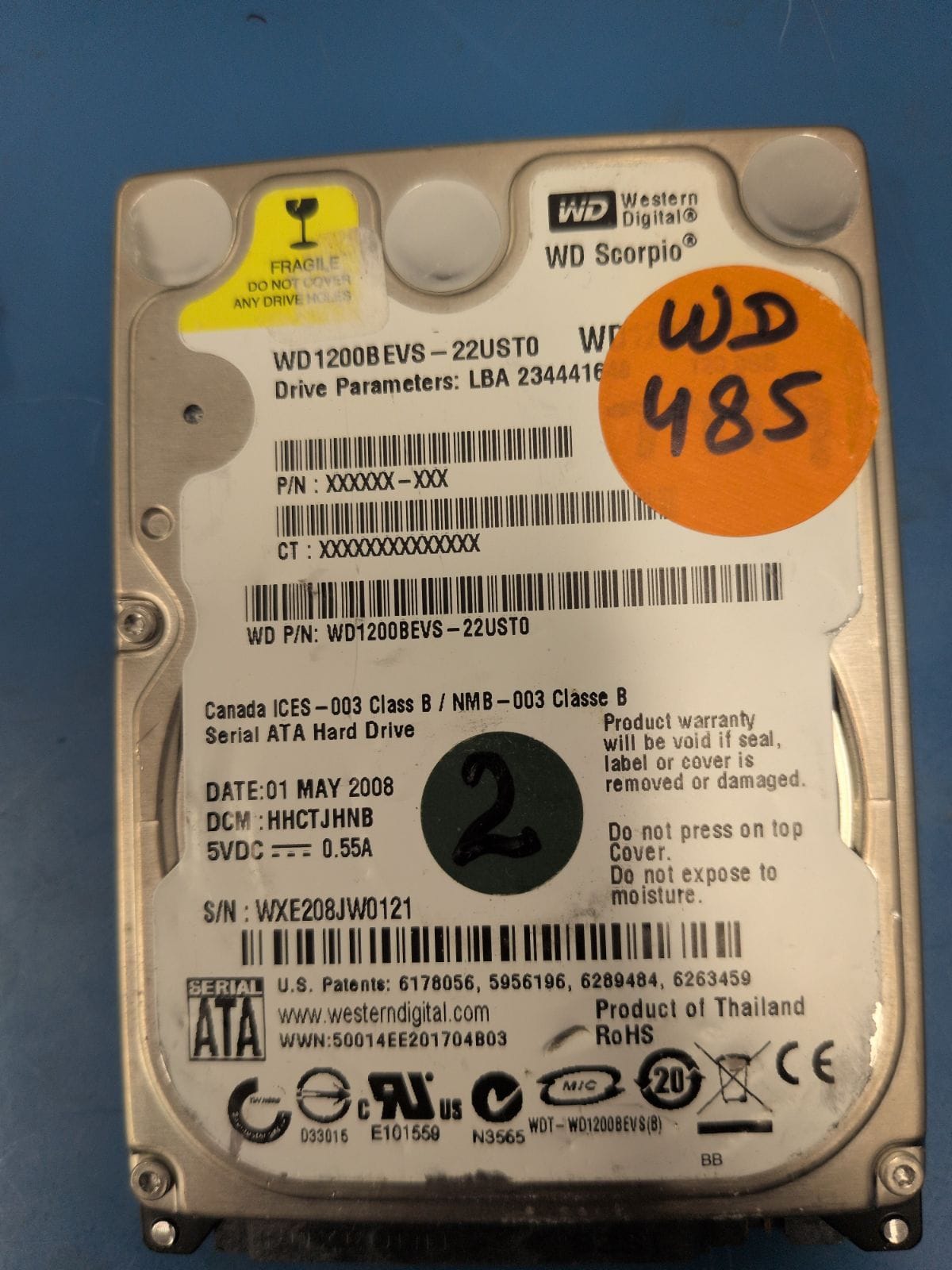 WD485 drive label (front)