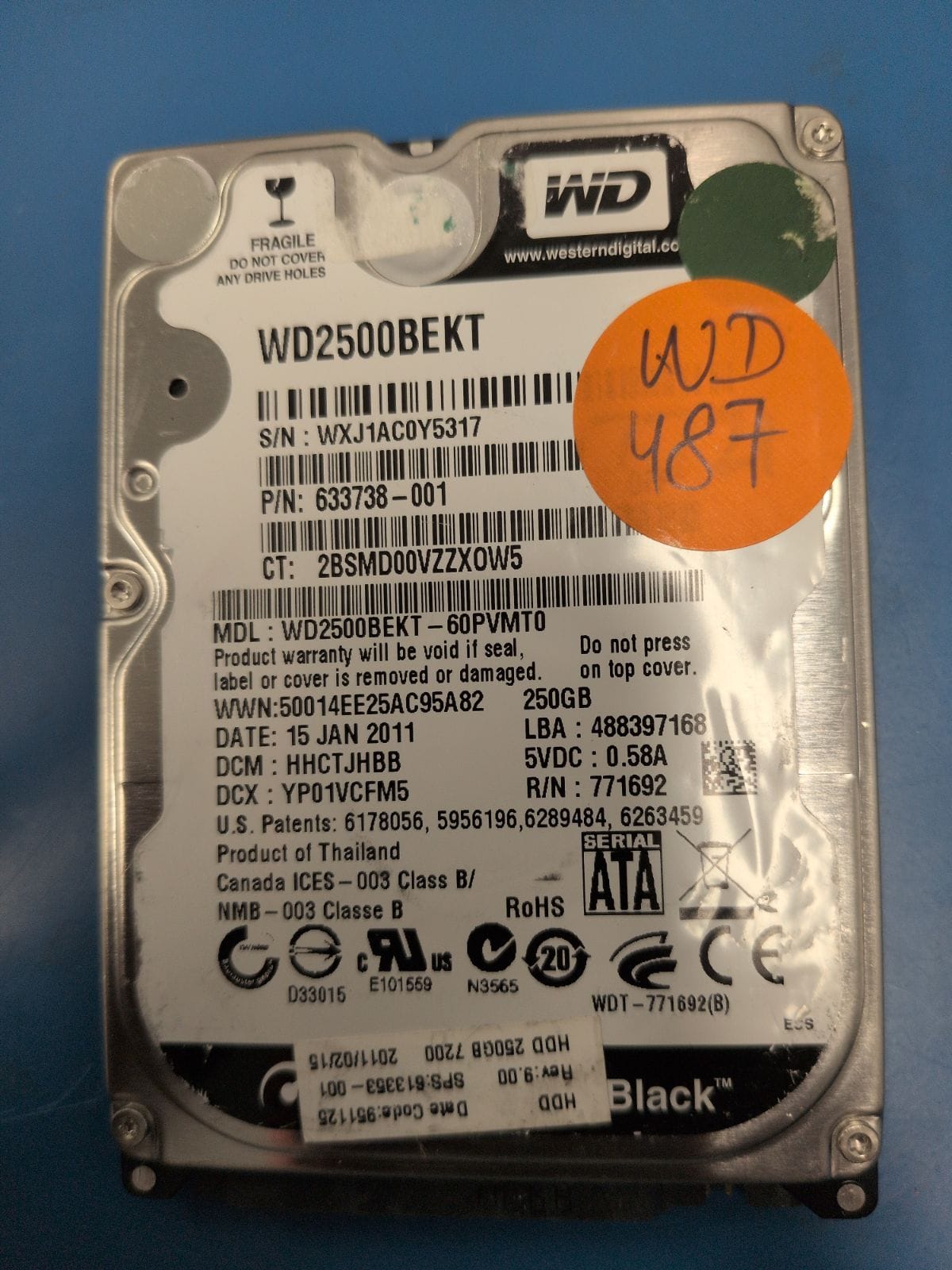 WD487 drive label (front)