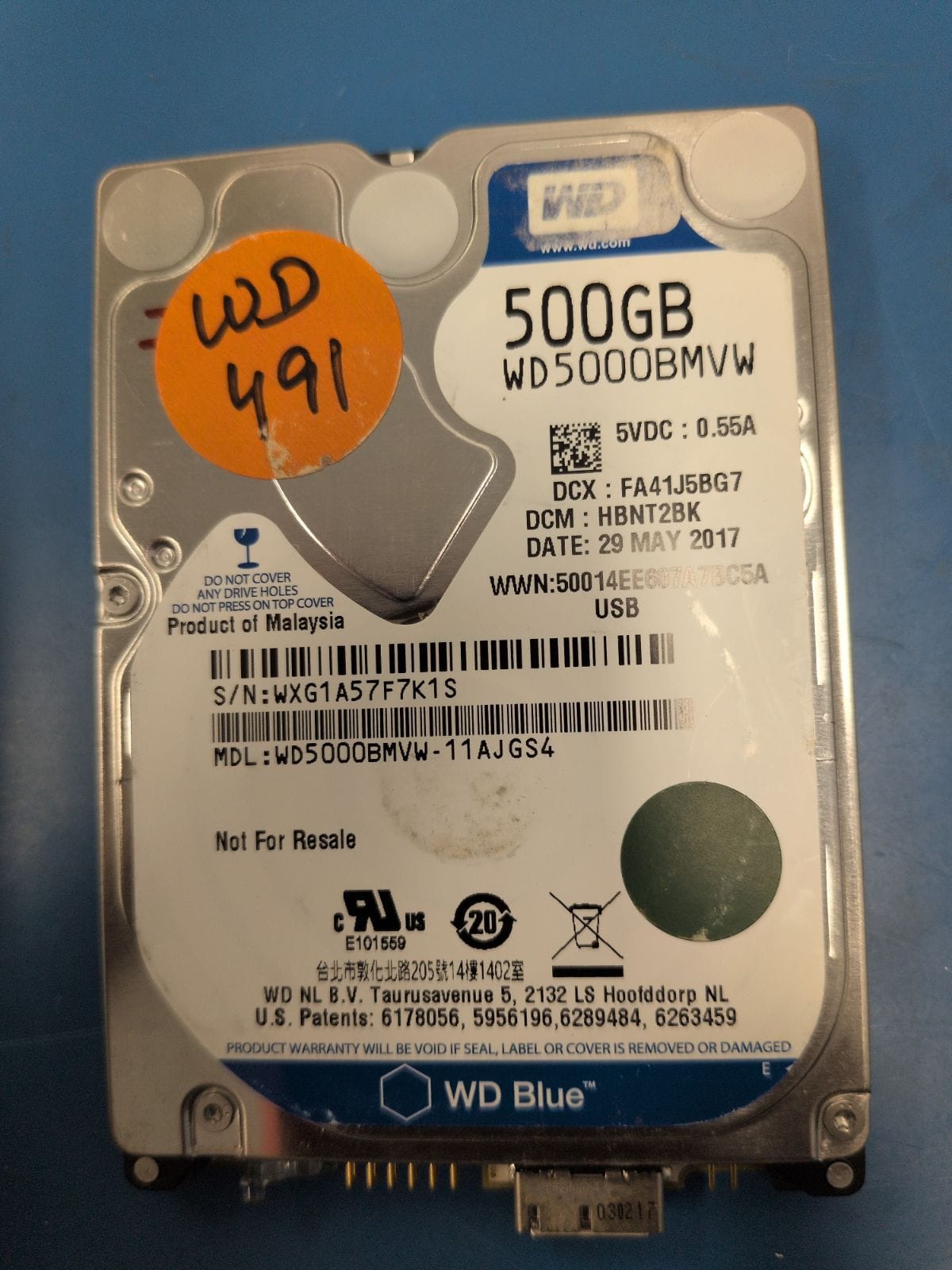 WD491 drive label (front)