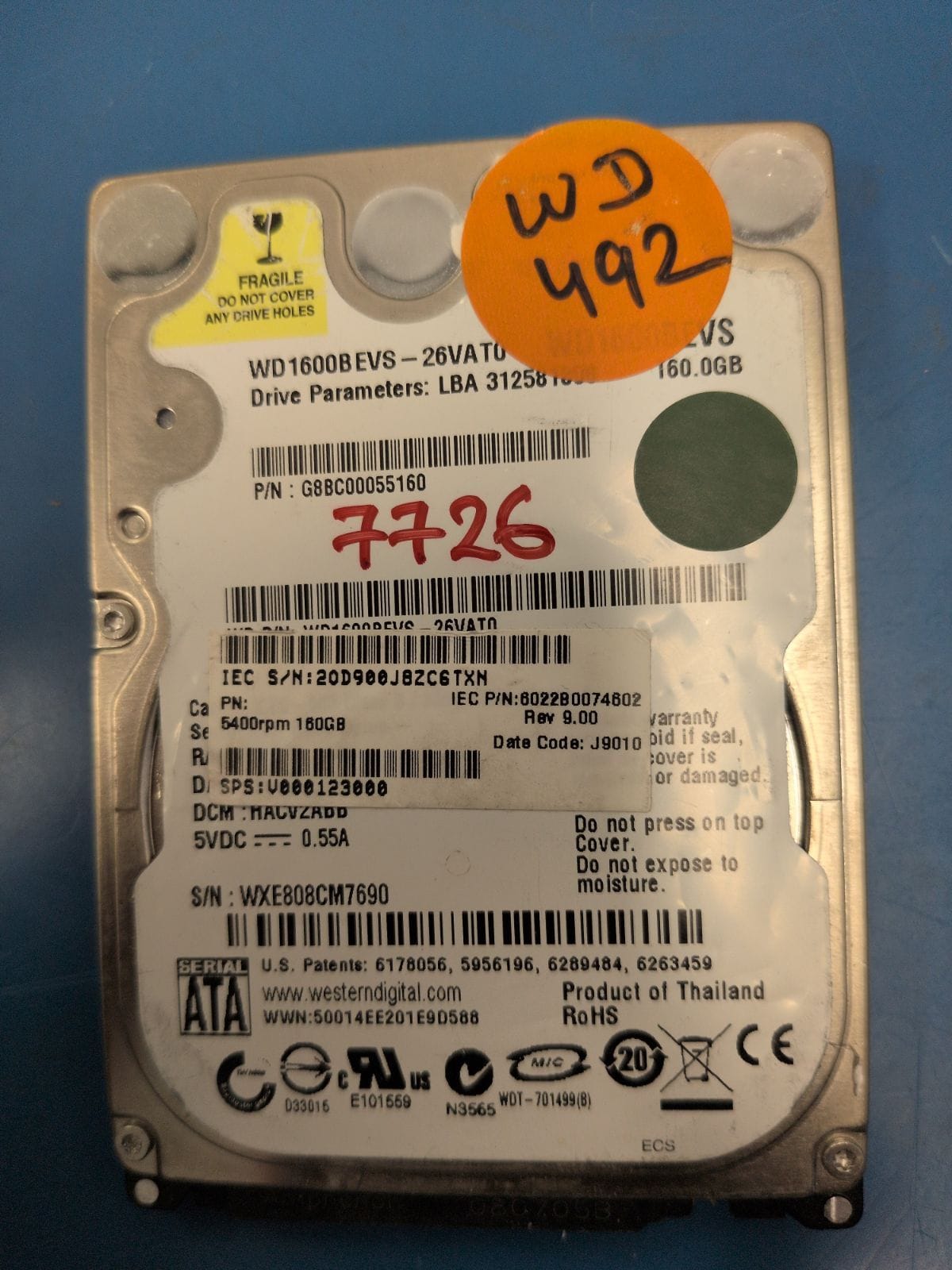 WD492 drive label (front)
