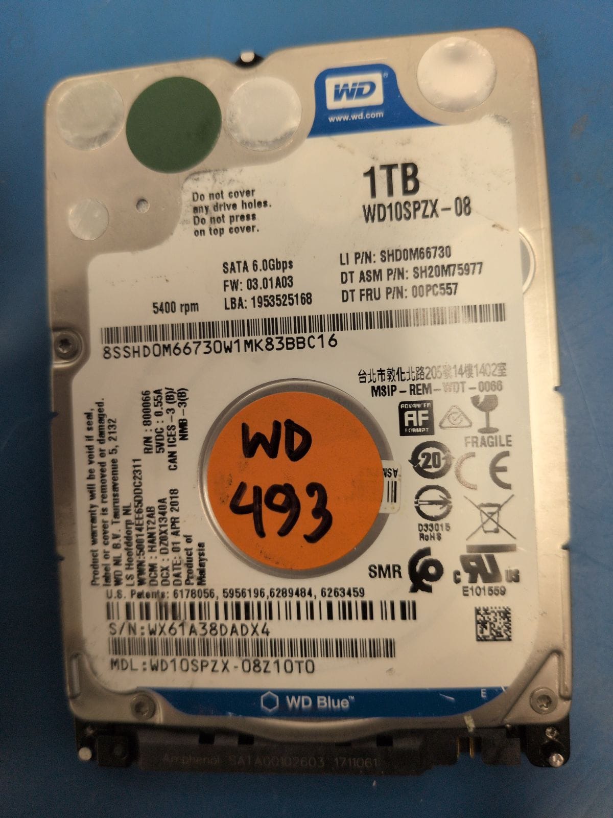 WD493 drive label (front)