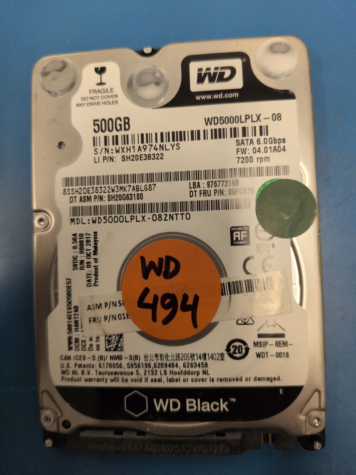 WD494 drive label (front)