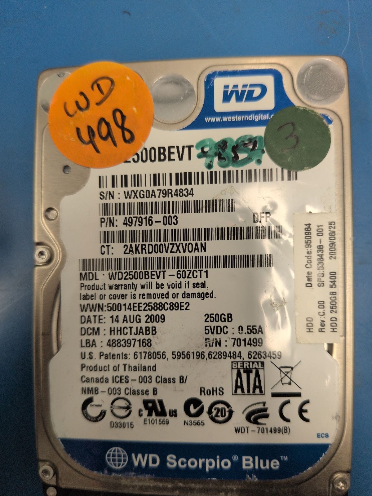 WD498 drive label (front)