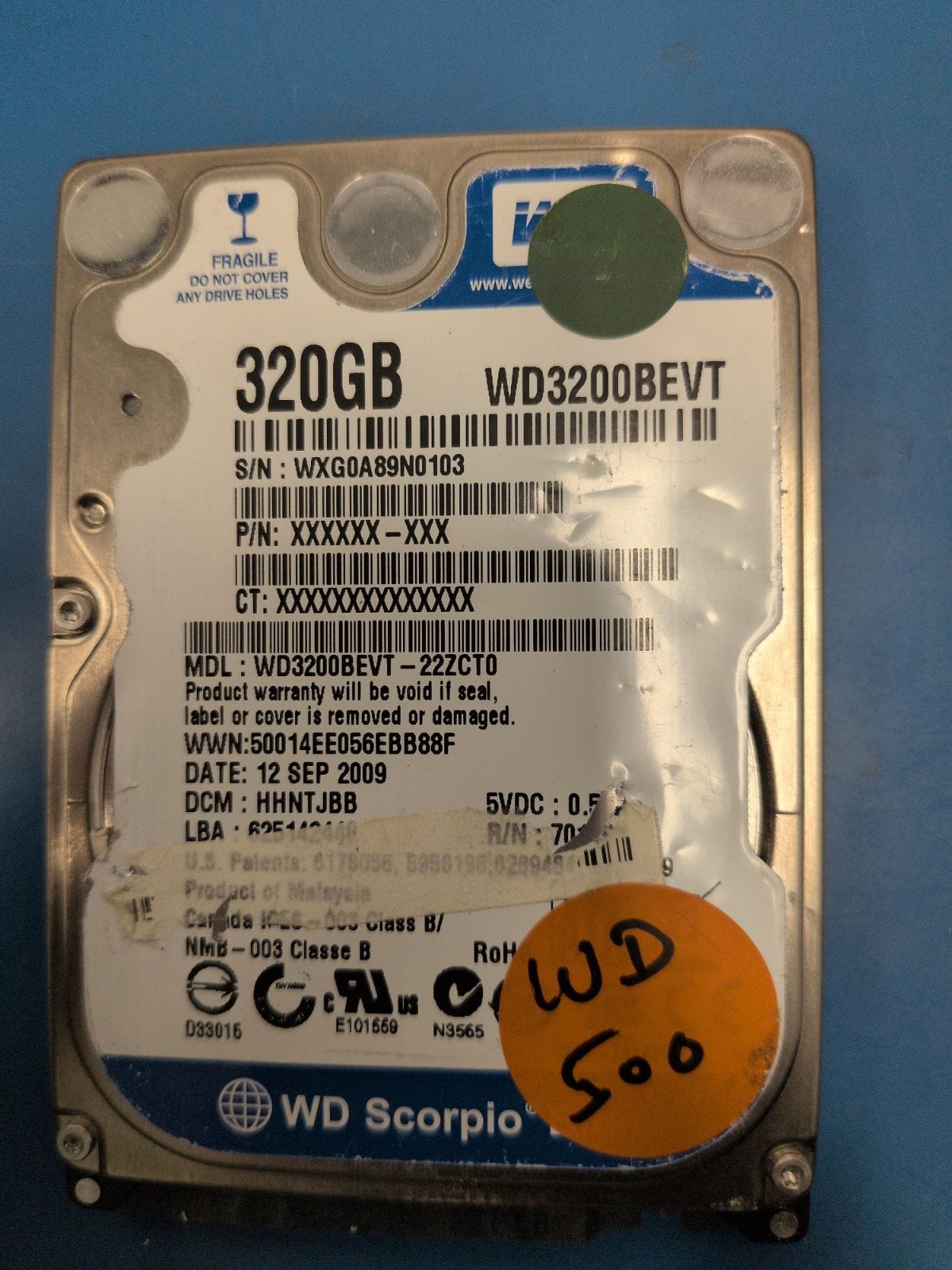 WD500 drive label (front)