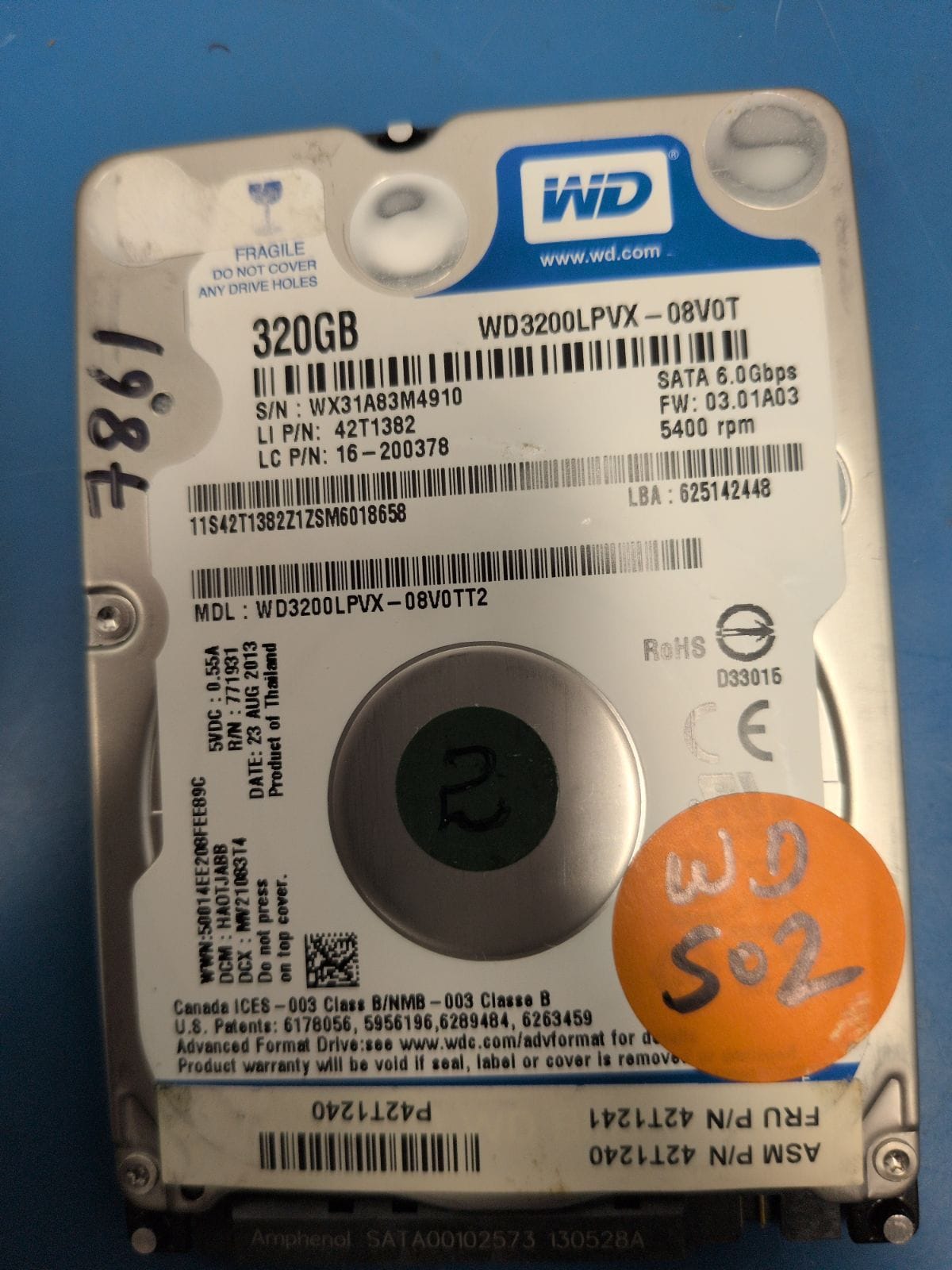 WD502 drive label (front)