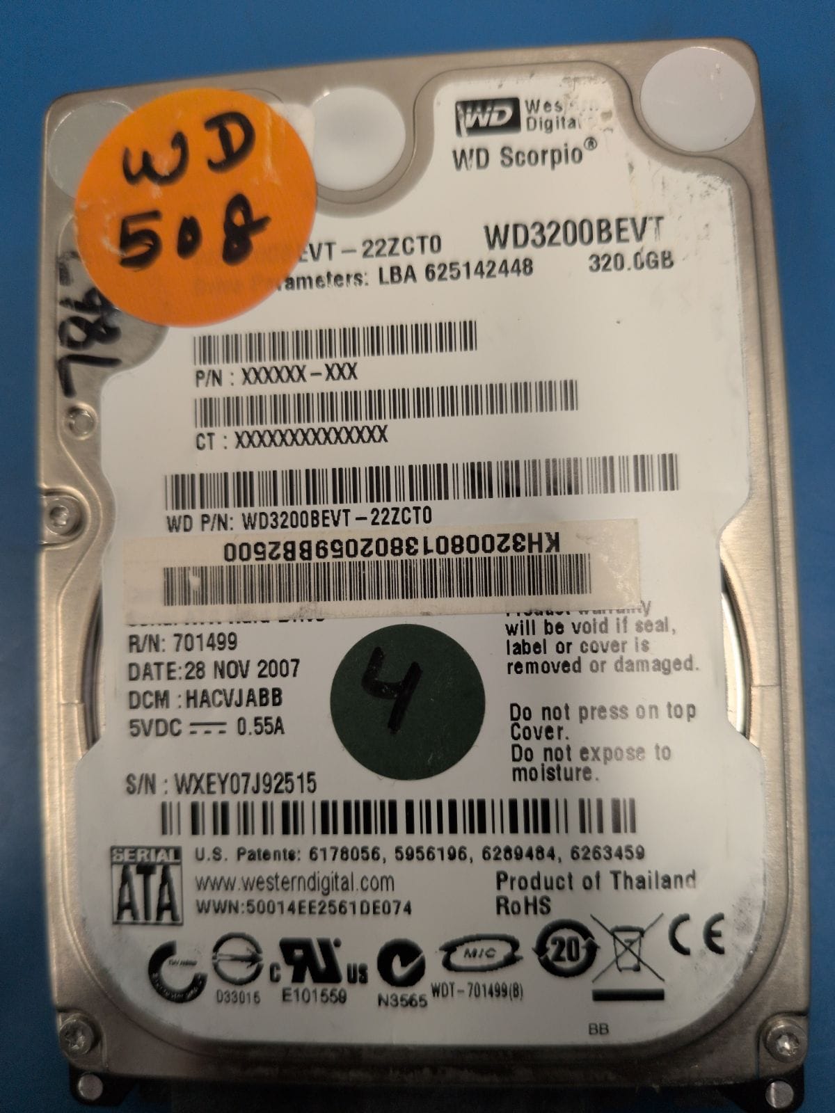 WD508 drive label (front)