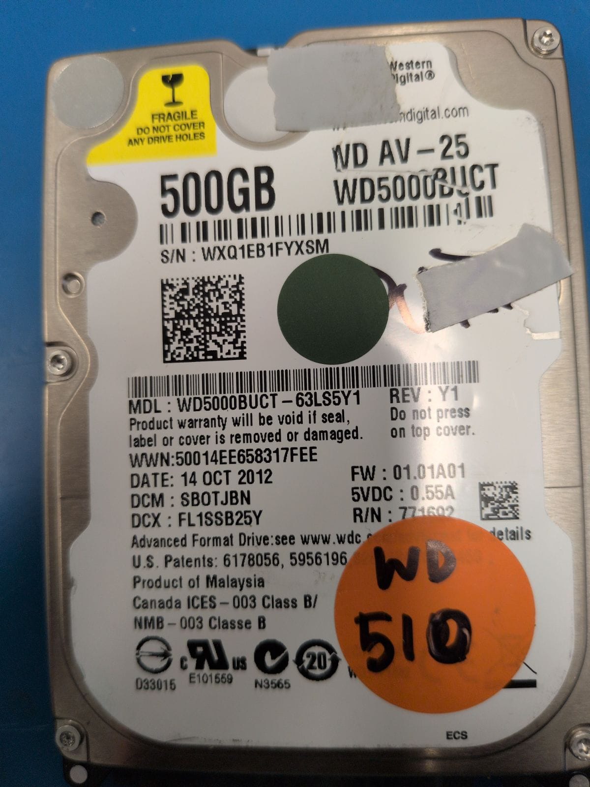 WD510 drive label (front)
