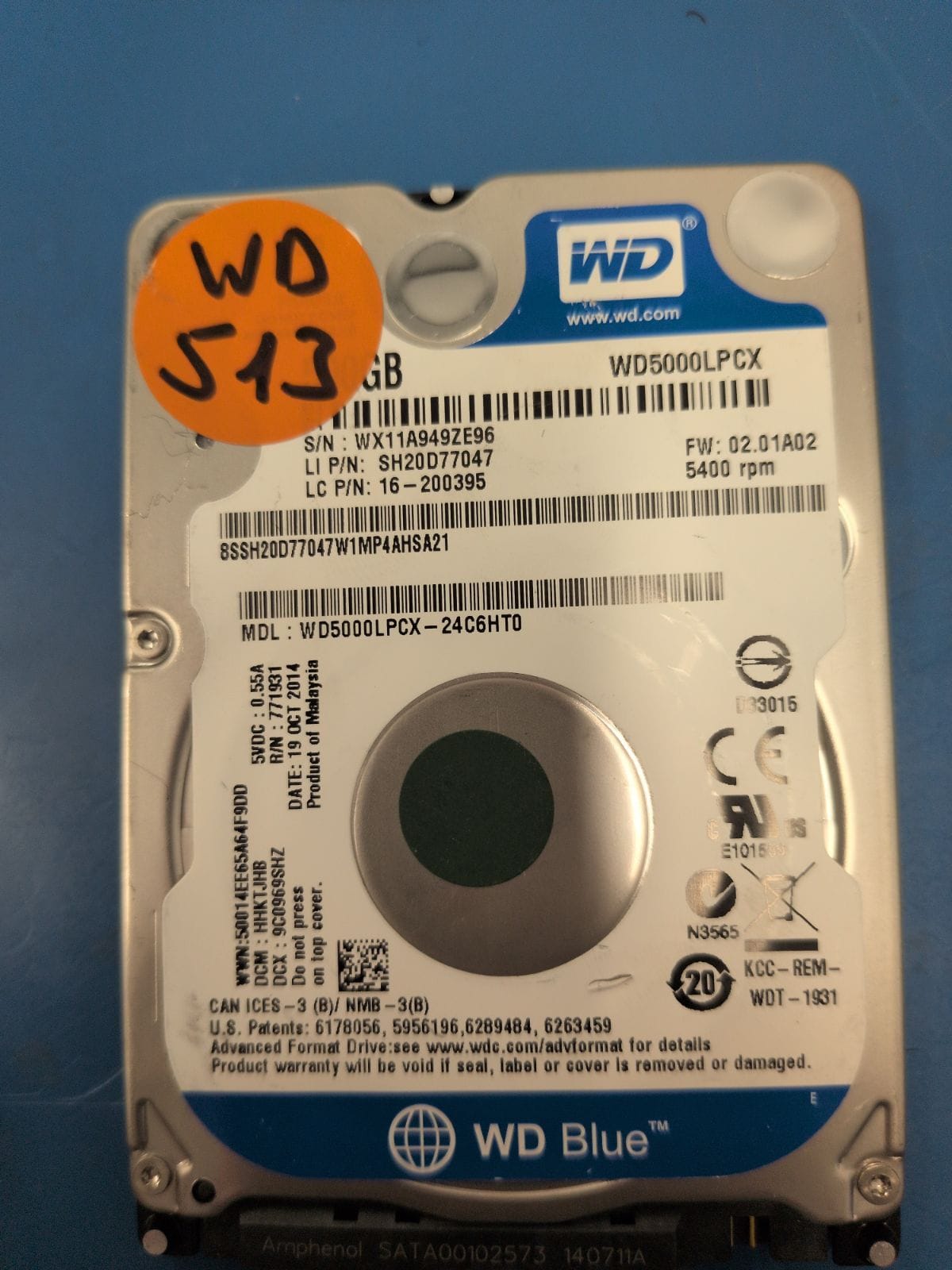 WD513 drive label (front)