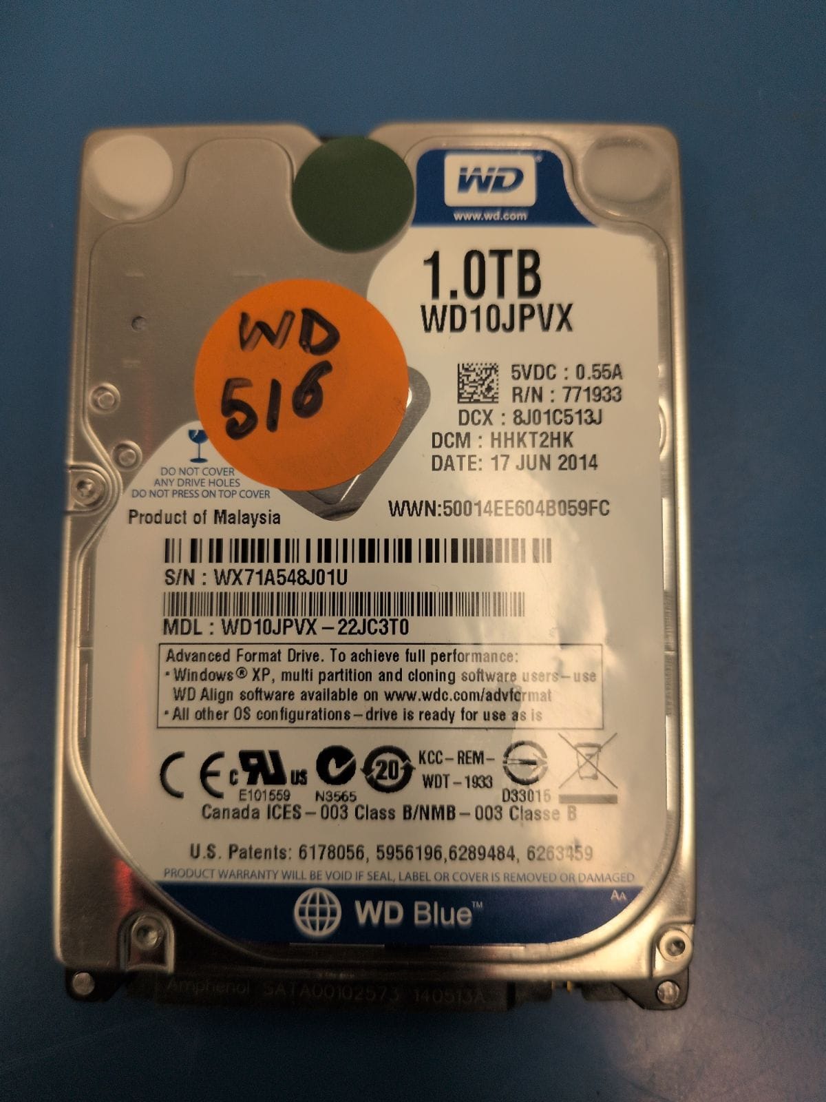 WD516 drive label (front)