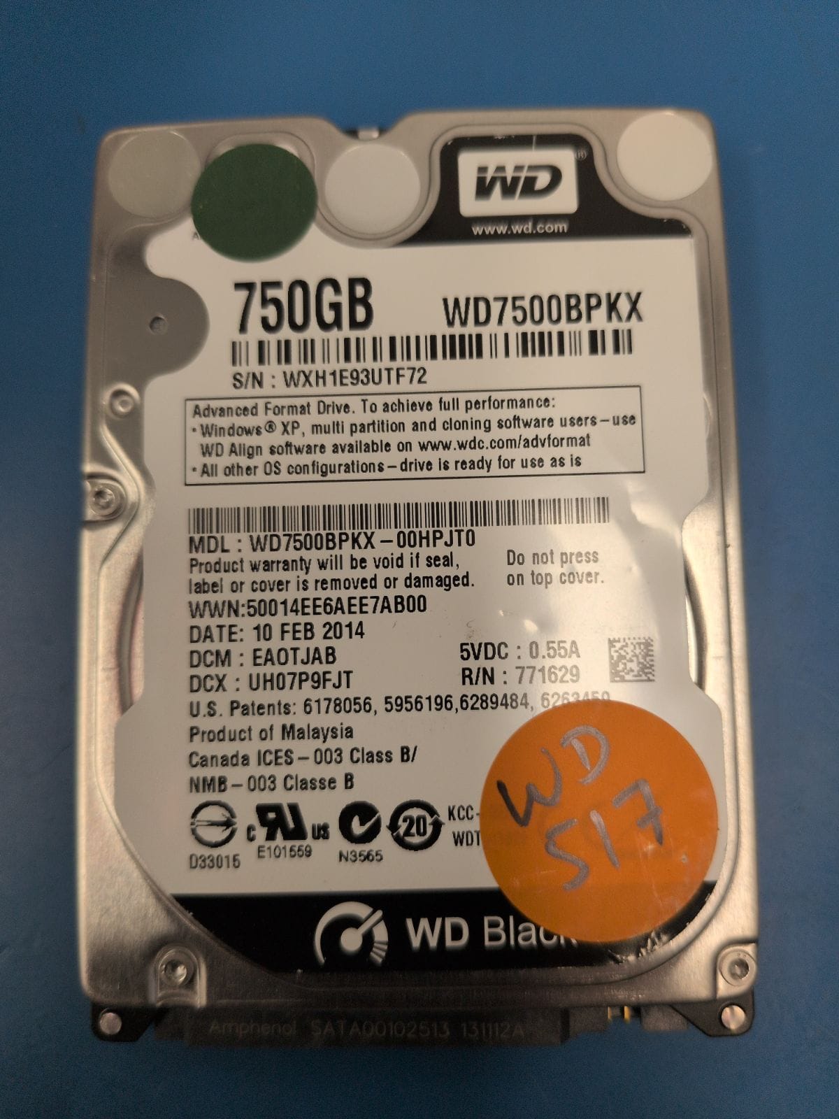 WD517 drive label (front)
