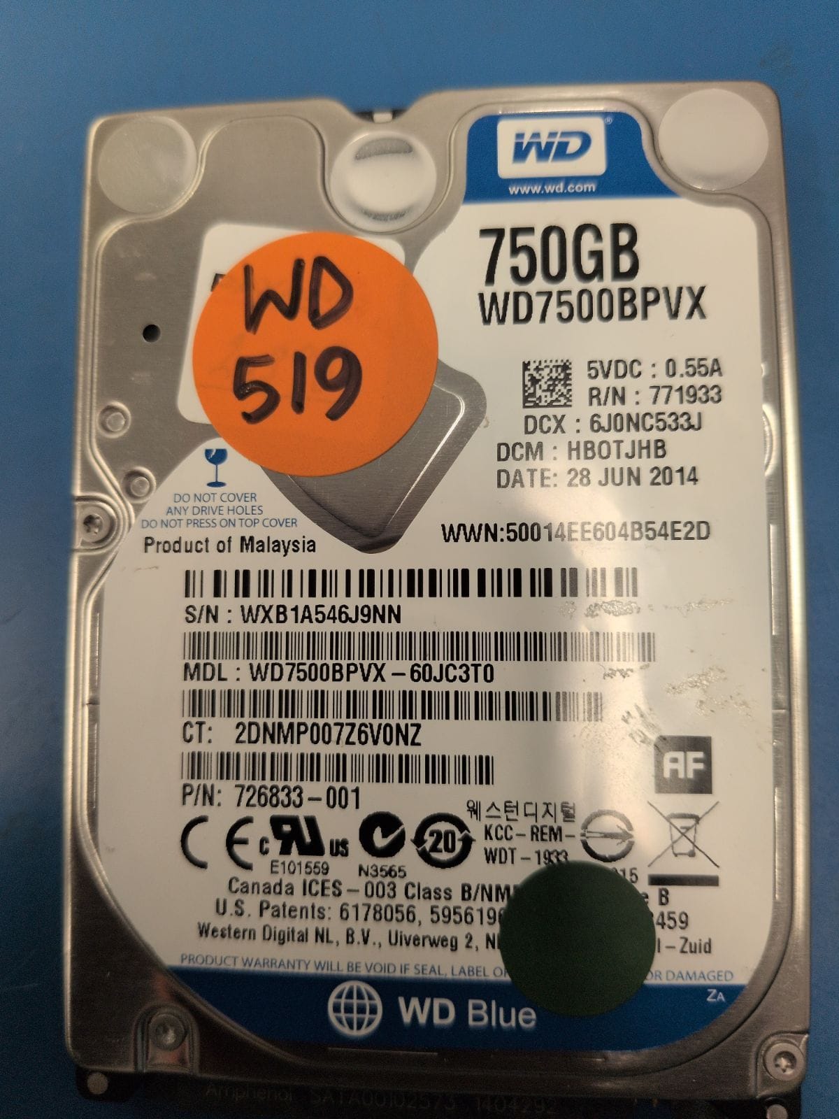 WD519 drive label (front)