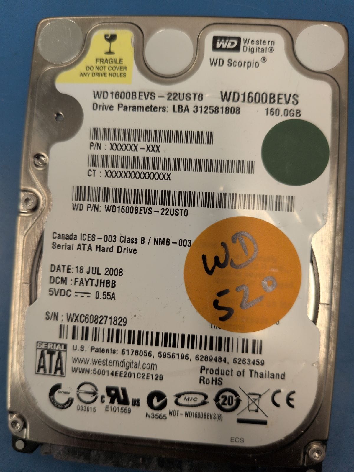 WD520 drive label (front)