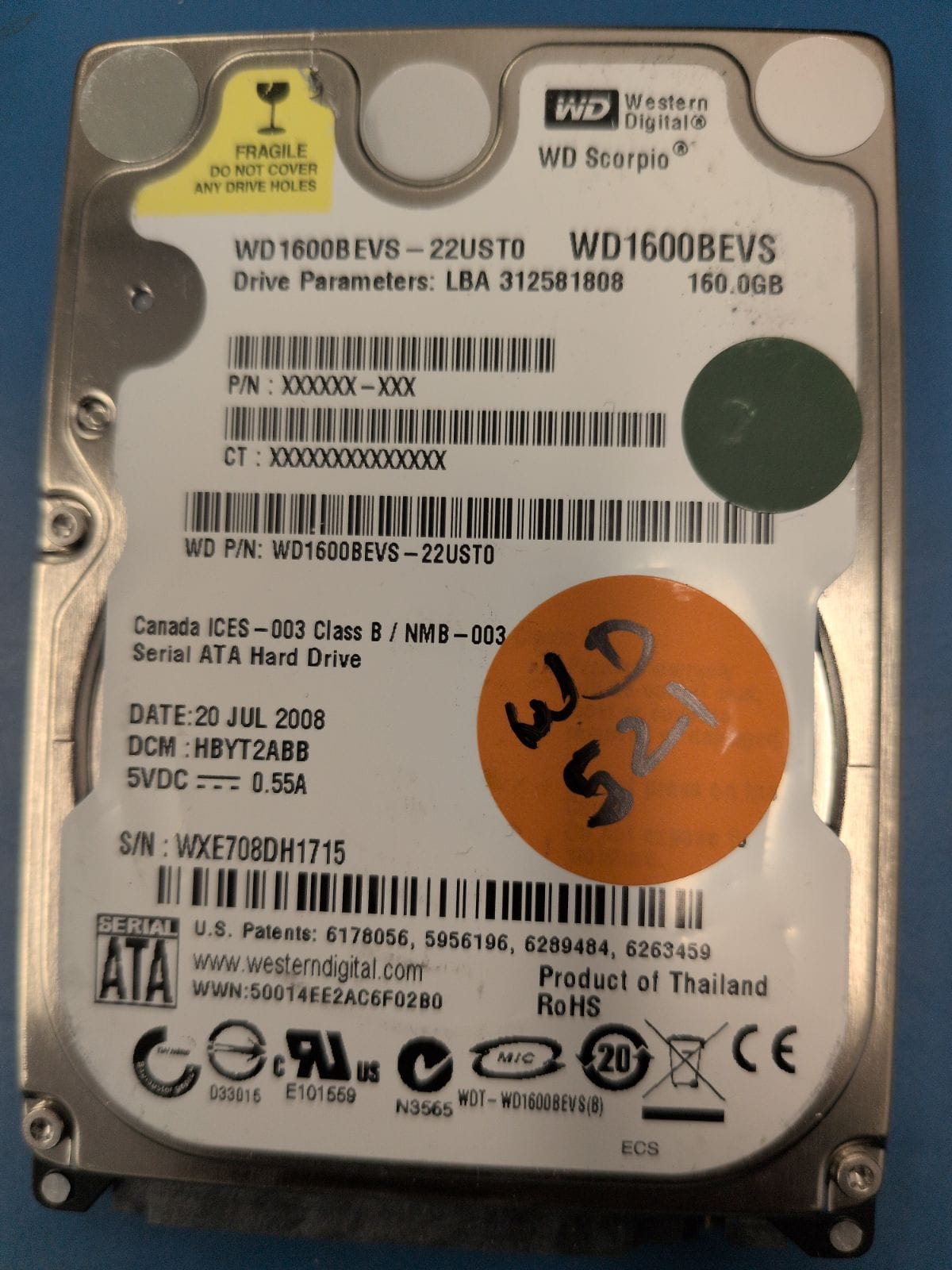 WD521 drive label (front)