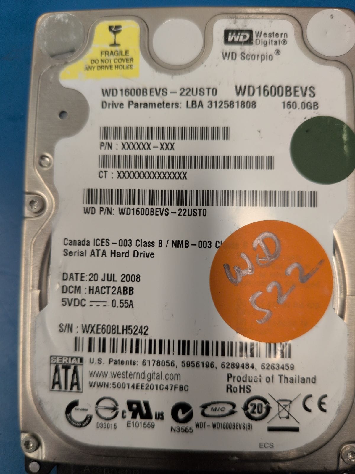 WD522 drive label (front)