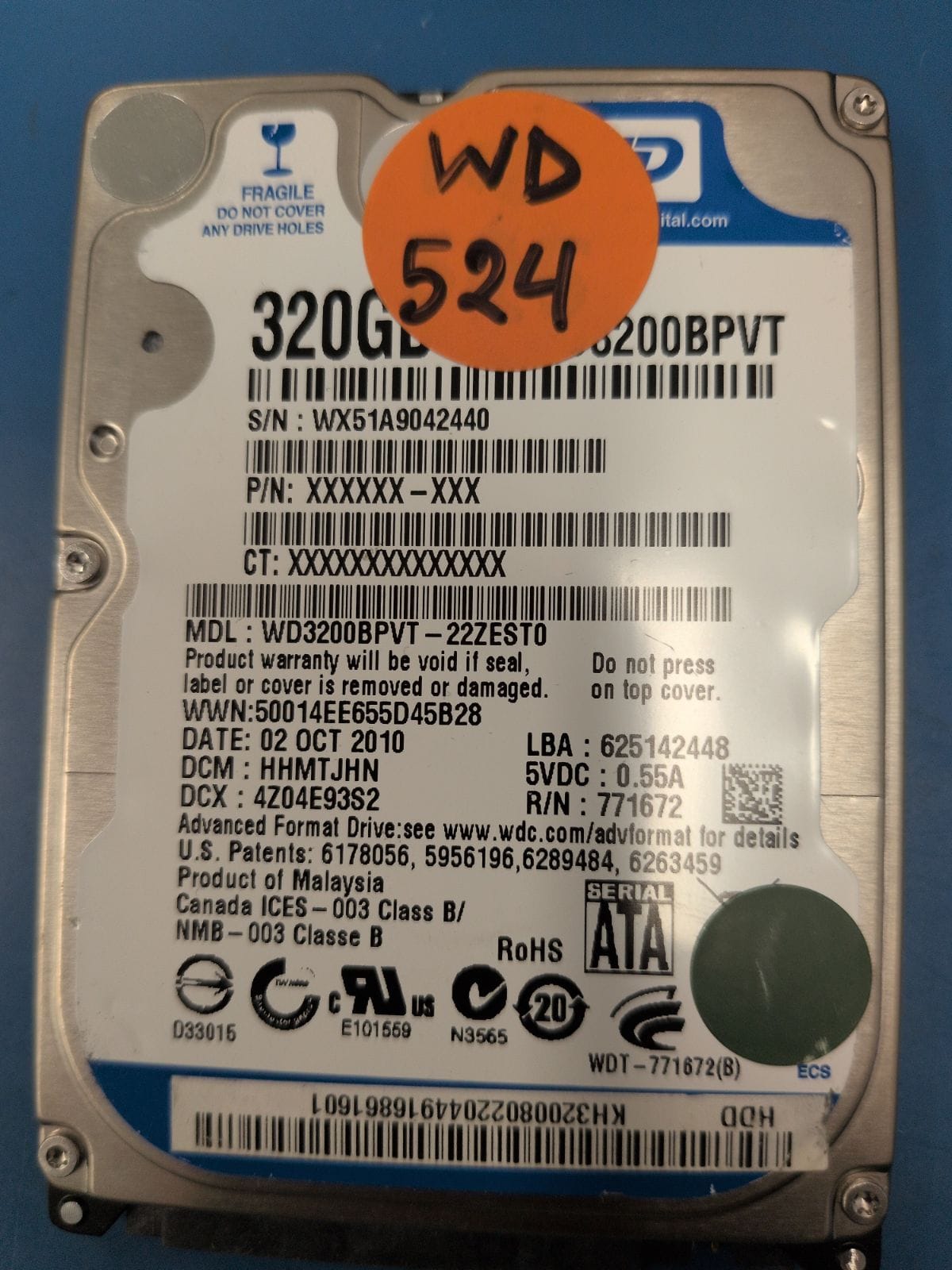 WD524 drive label (front)