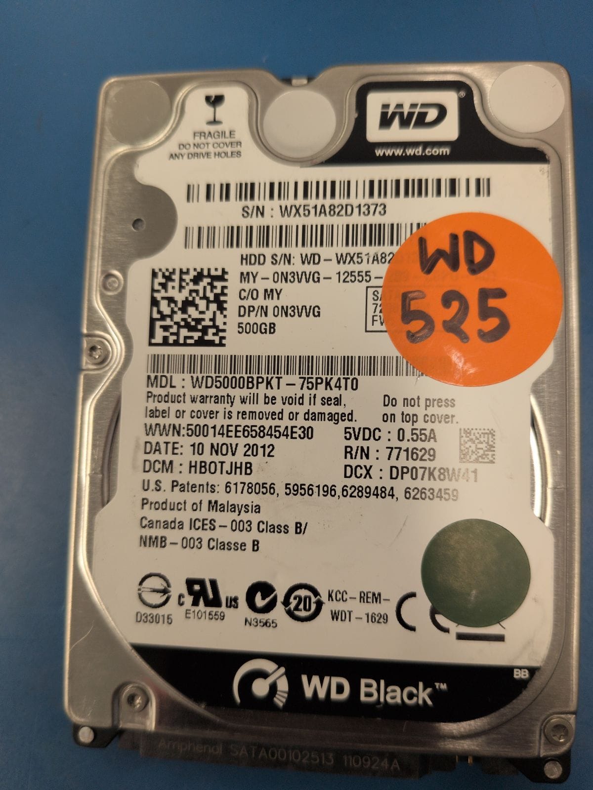 WD525 drive label (front)