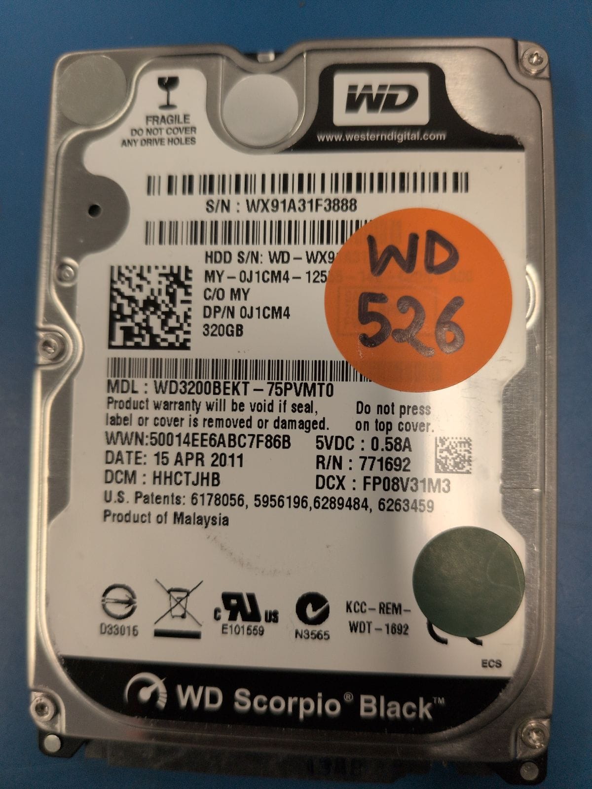 WD526 drive label (front)