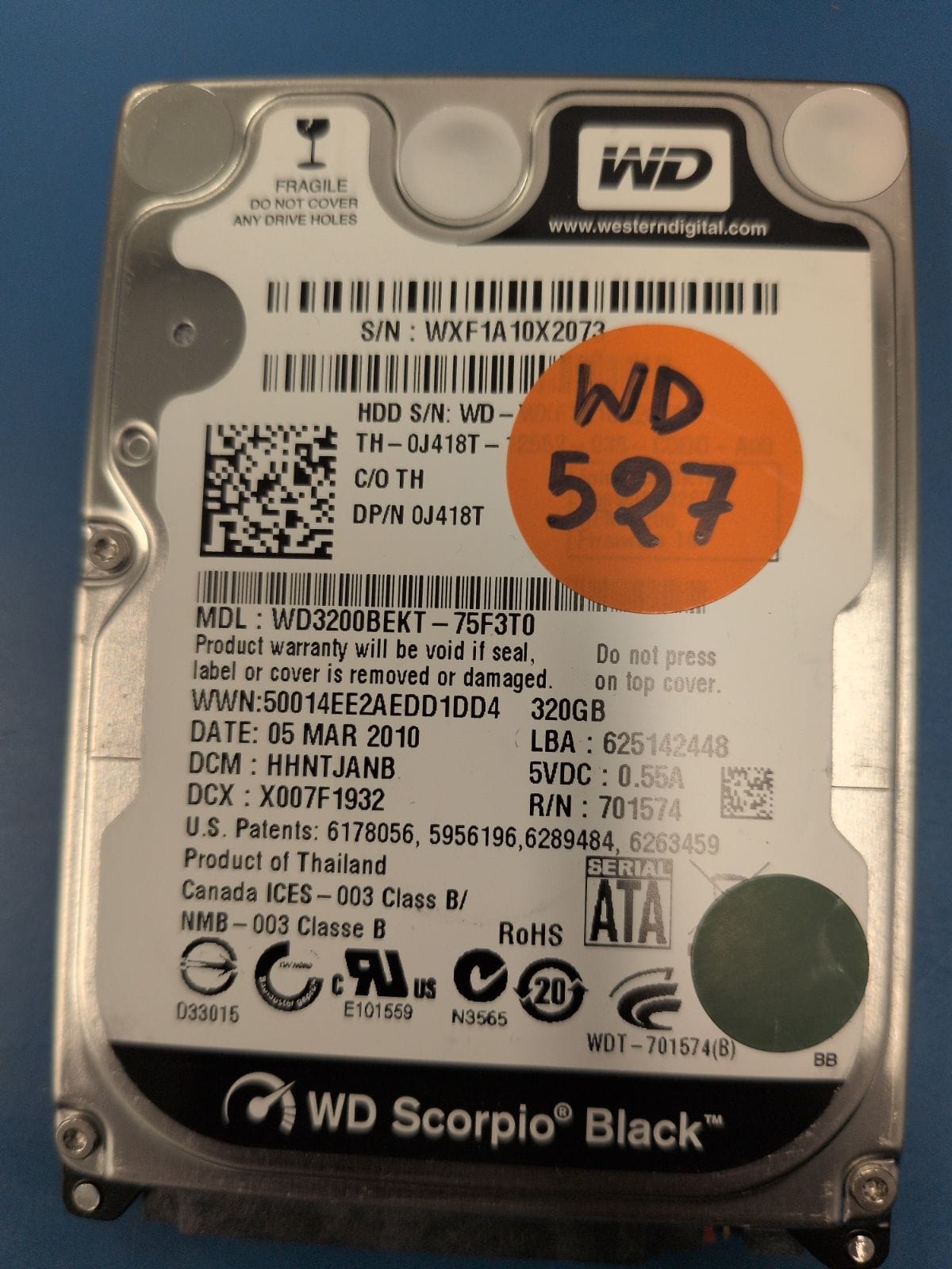 WD527 drive label (front)
